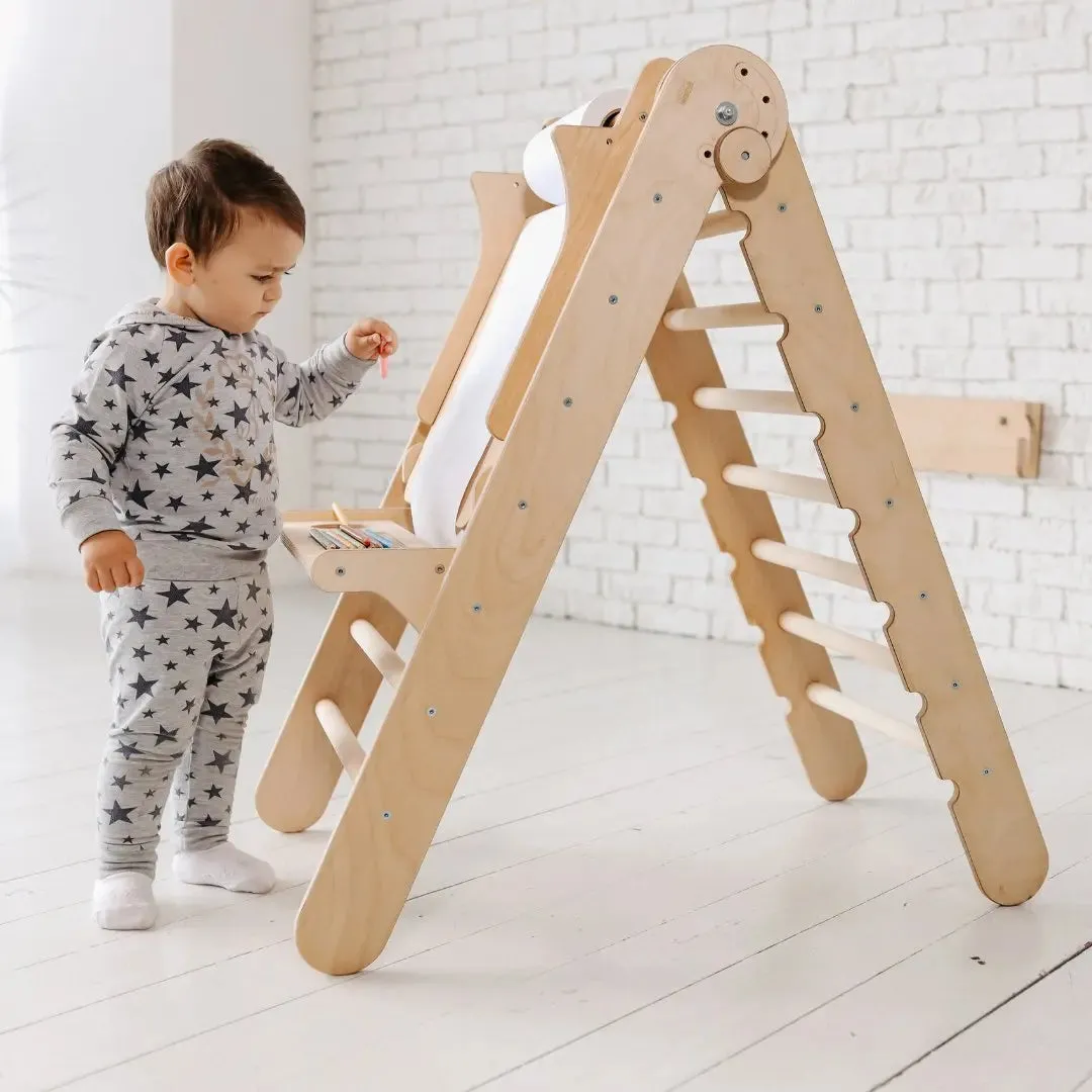 Goodevas 5in1 Montessori Kletterset: Dreiecksleiter   Kletterbogen   Rutschbrett   Kissen   Kunst Add-On
