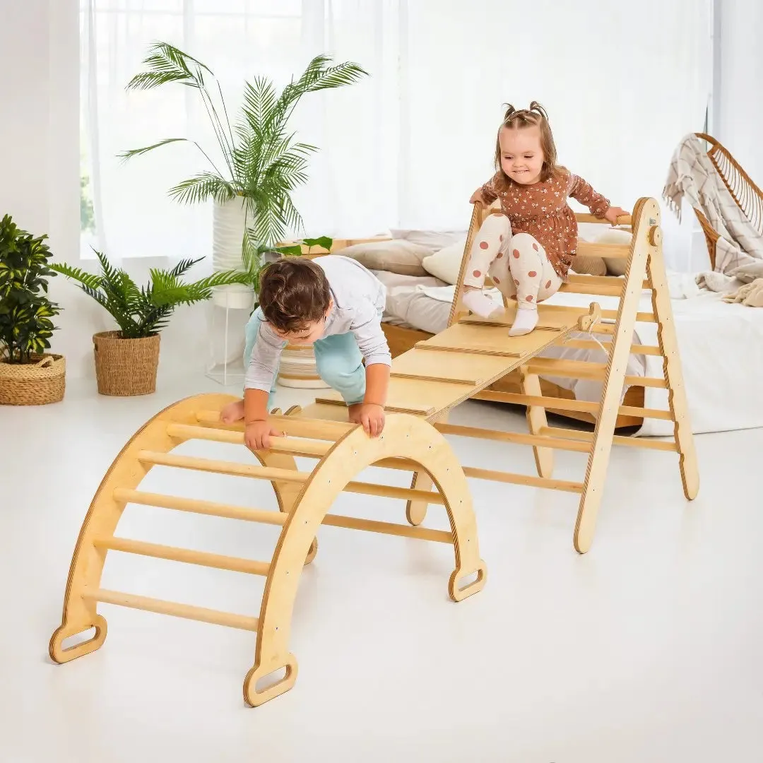 Goodevas 5in1 Montessori Kletterset: Dreiecksleiter   Kletterbogen   Rutschbrett   Kissen   Kunst Add-On