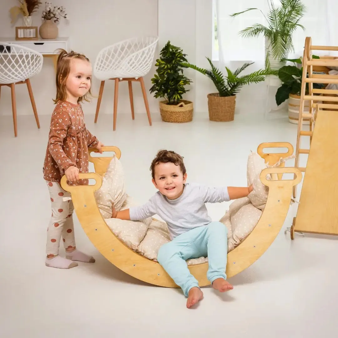 Goodevas 5in1 Montessori Kletterset: Dreiecksleiter   Kletterbogen   Rutschbrett   Kissen   Kunst Add-On