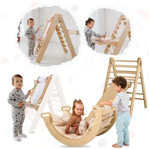 Goodevas 5in1 Montessori Kletterset: Dreiecksleiter   Kletterbogen   Rutschbrett   Kissen   Kunst Add-On