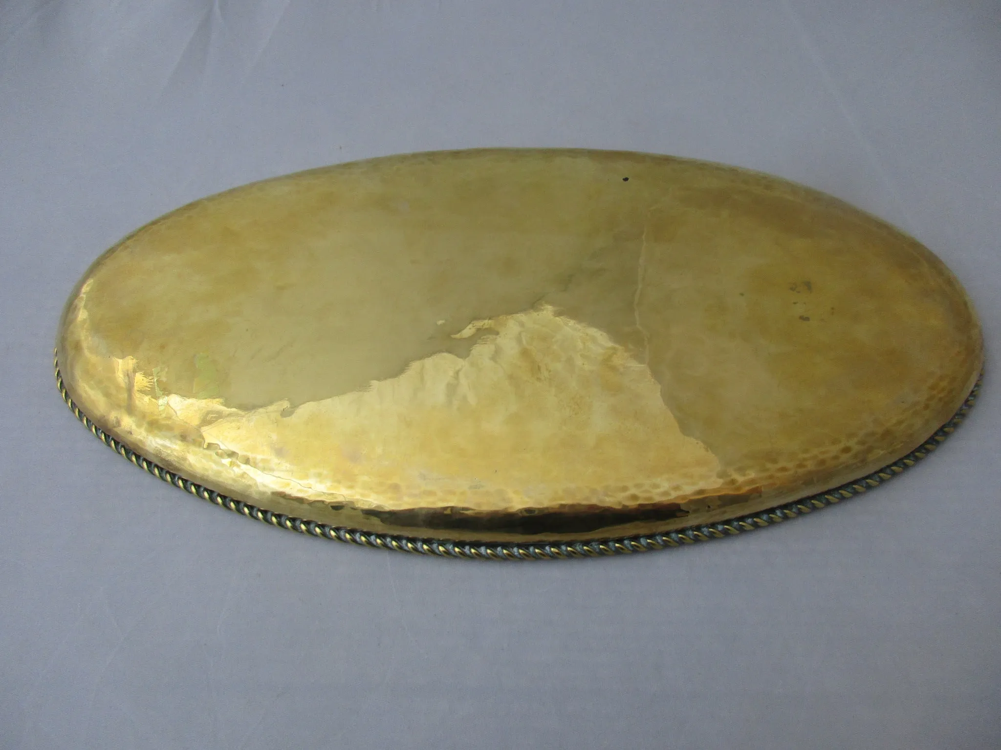 Hugh Wallis Hammered Brass Oval Tray Antique Arts And Crafts c1910