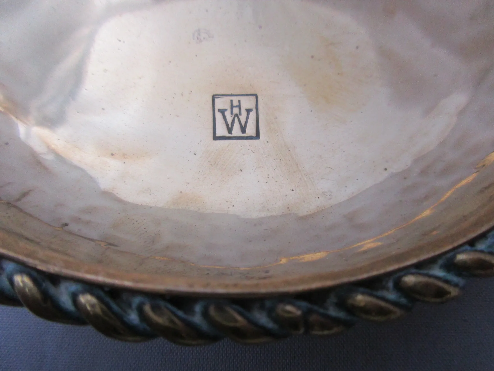 Hugh Wallis Hammered Brass Oval Tray Antique Arts And Crafts c1910