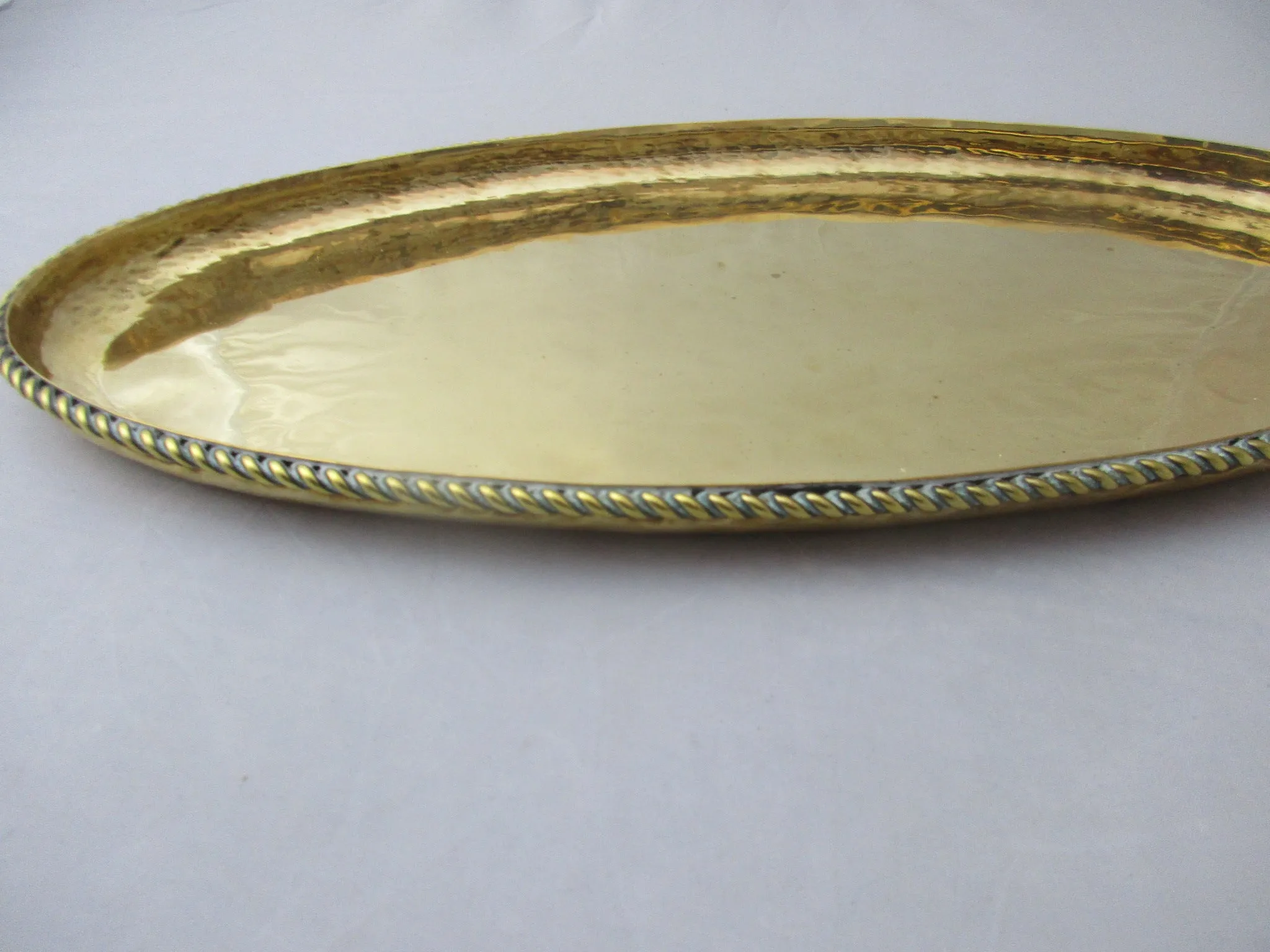 Hugh Wallis Hammered Brass Oval Tray Antique Arts And Crafts c1910