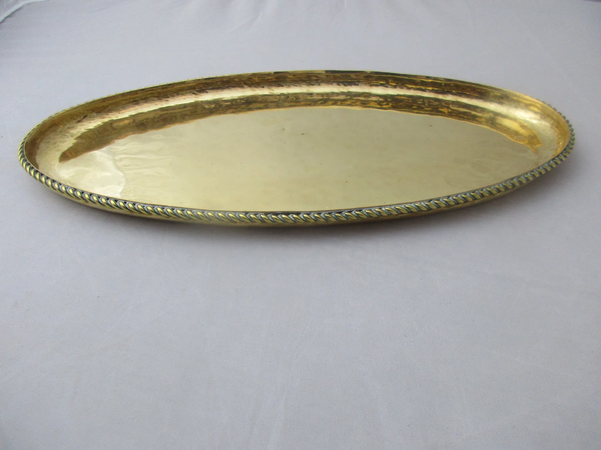 Hugh Wallis Hammered Brass Oval Tray Antique Arts And Crafts c1910