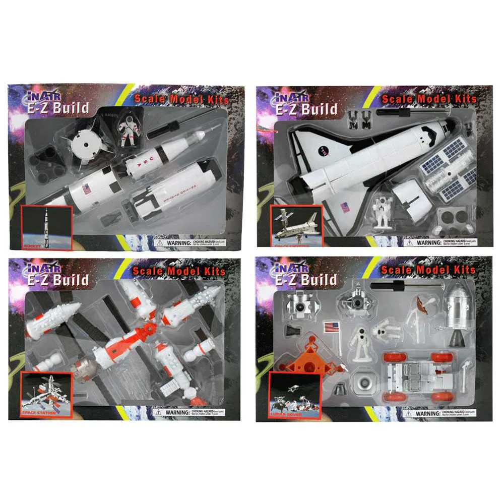 InAir E-Z Build Model Kit - Space Station, Space Shuttle, Saturn V Rocket & Lunar Lander - SET of 4