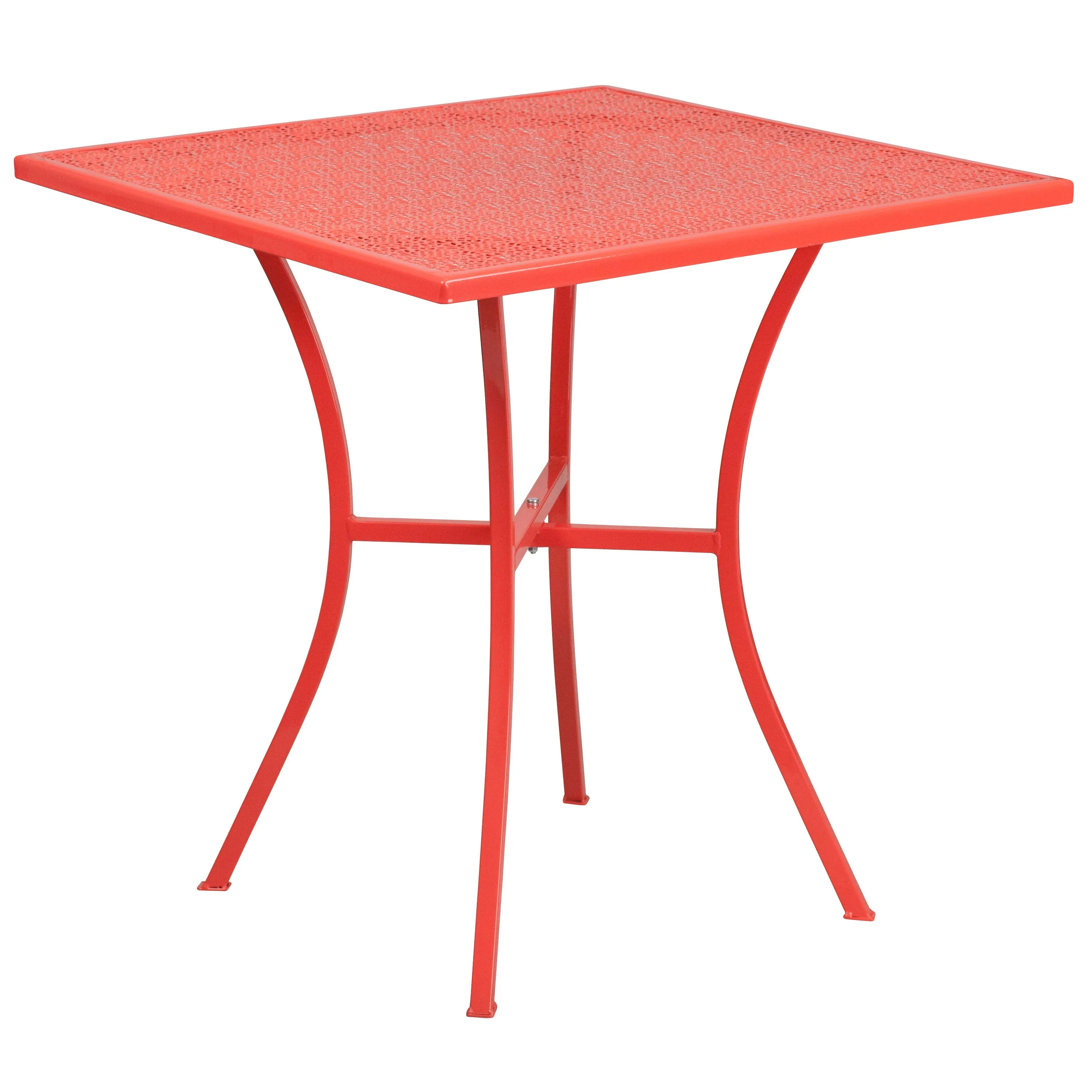 Oia Commercial Grade 28" Square Indoor-Outdoor Steel Patio Table Set with 4 Round Back Chairs