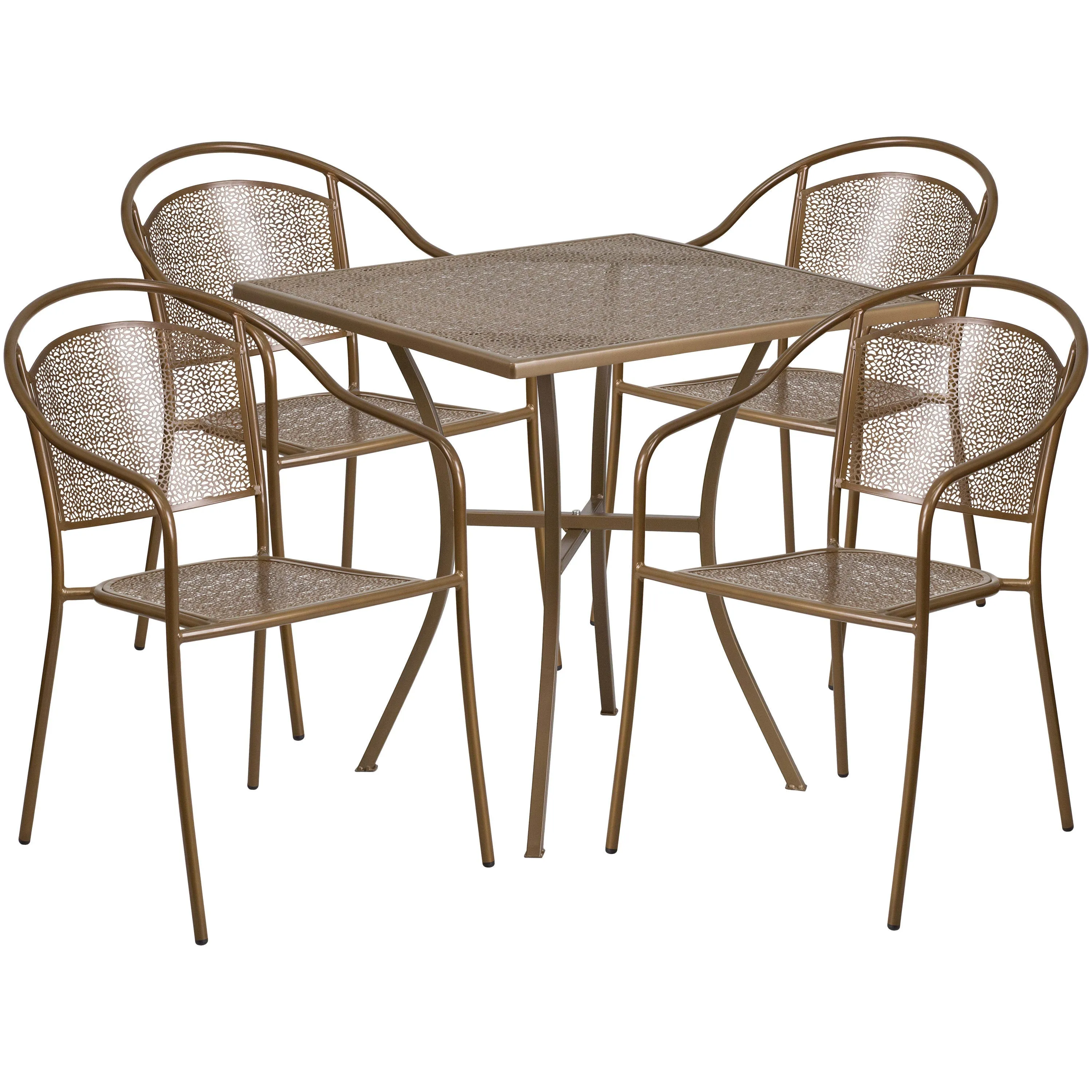 Oia Commercial Grade 28" Square Indoor-Outdoor Steel Patio Table Set with 4 Round Back Chairs