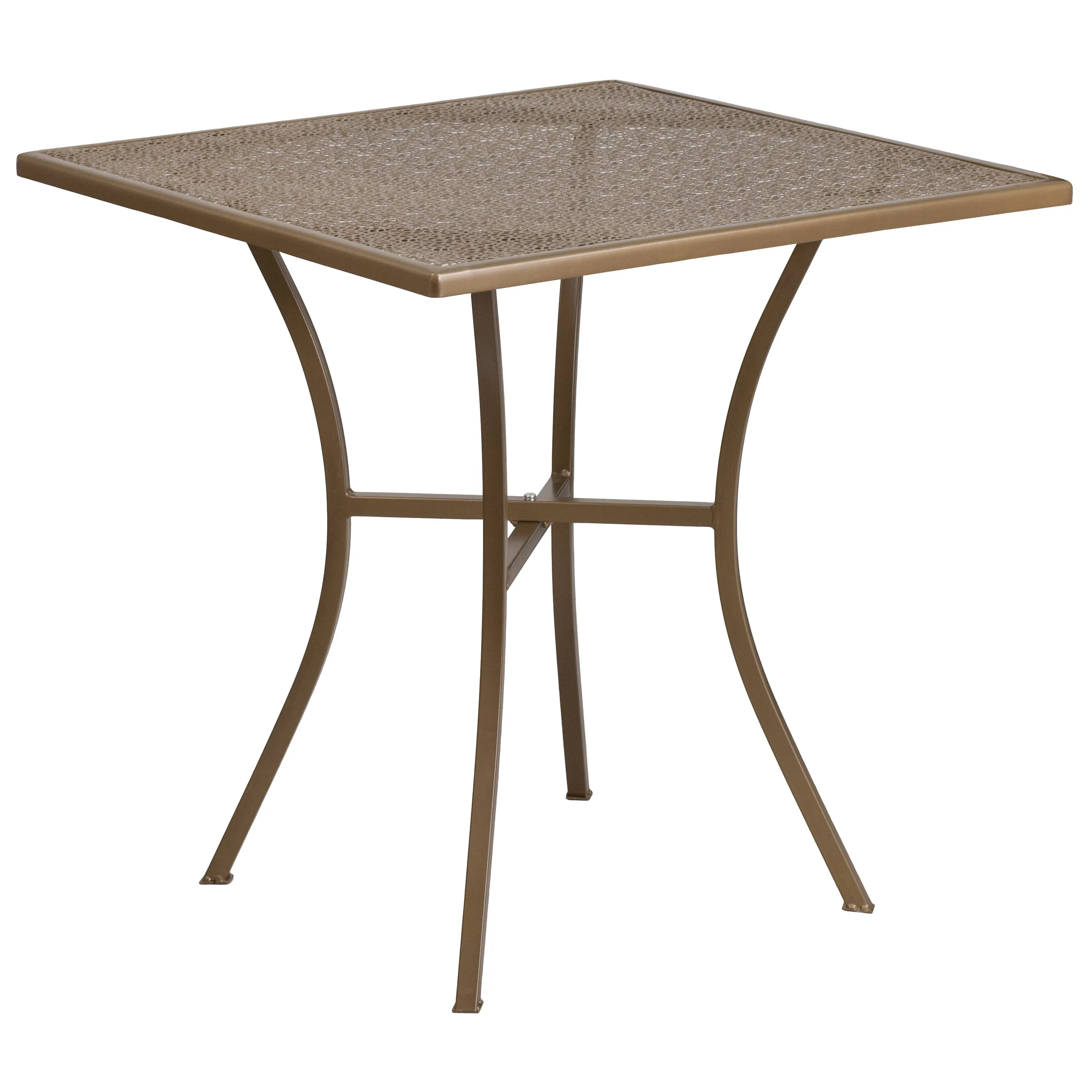 Oia Commercial Grade 28" Square Indoor-Outdoor Steel Patio Table Set with 4 Round Back Chairs