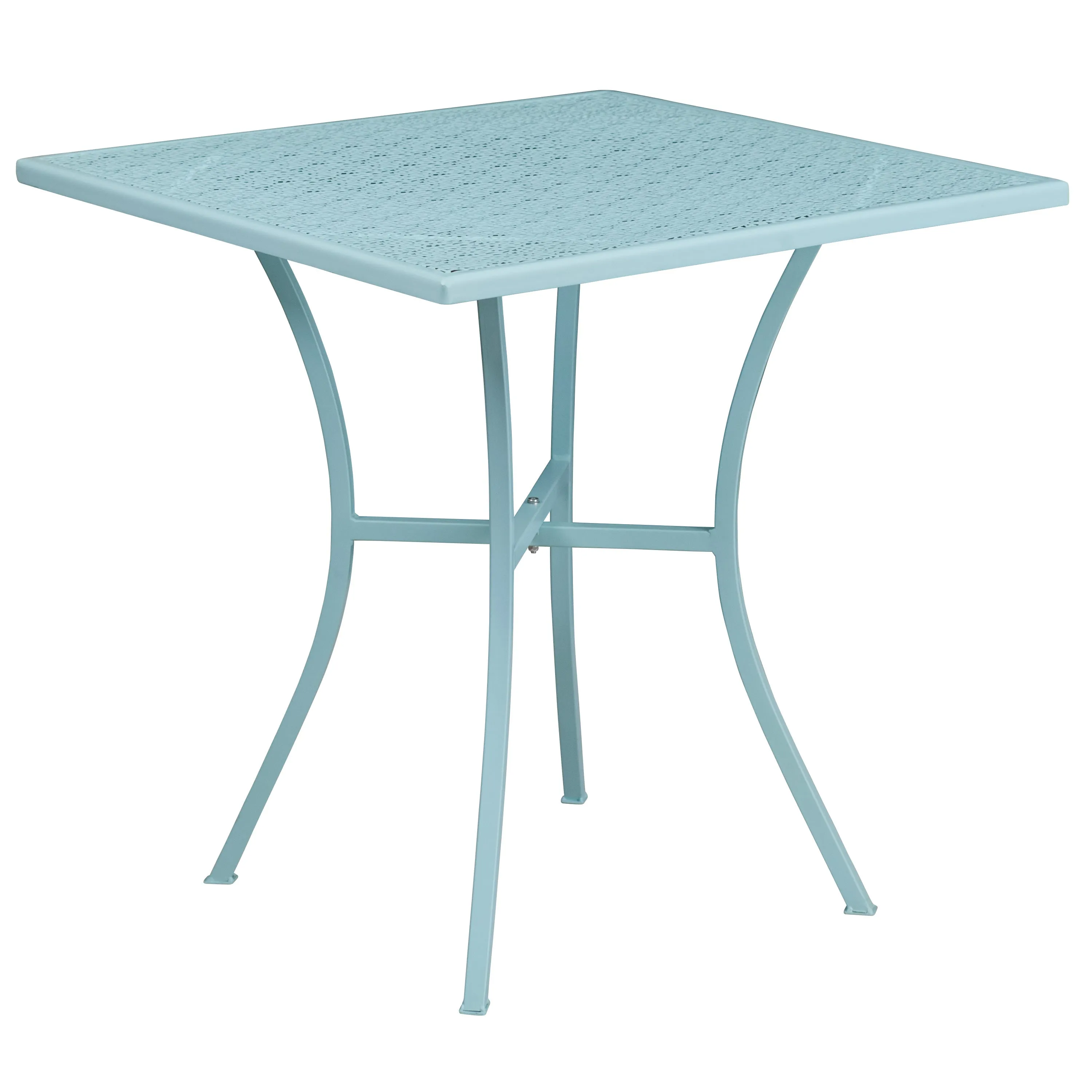 Oia Commercial Grade 28" Square Indoor-Outdoor Steel Patio Table Set with 4 Round Back Chairs