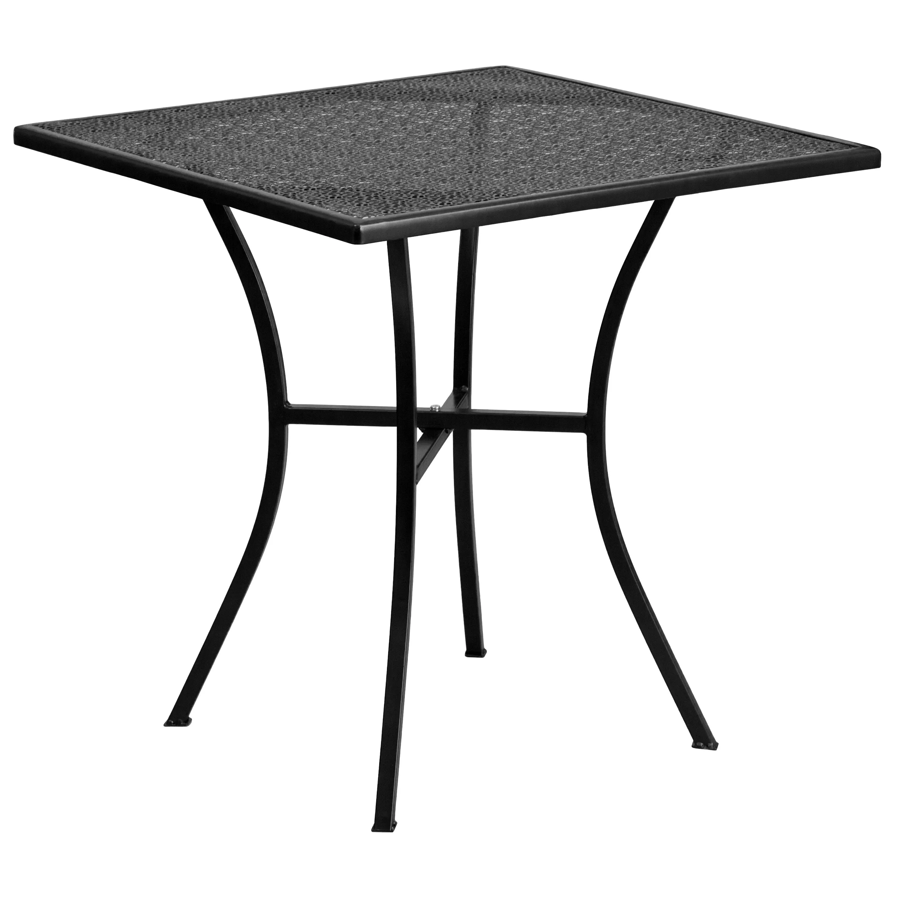 Oia Commercial Grade 28" Square Indoor-Outdoor Steel Patio Table Set with 4 Round Back Chairs