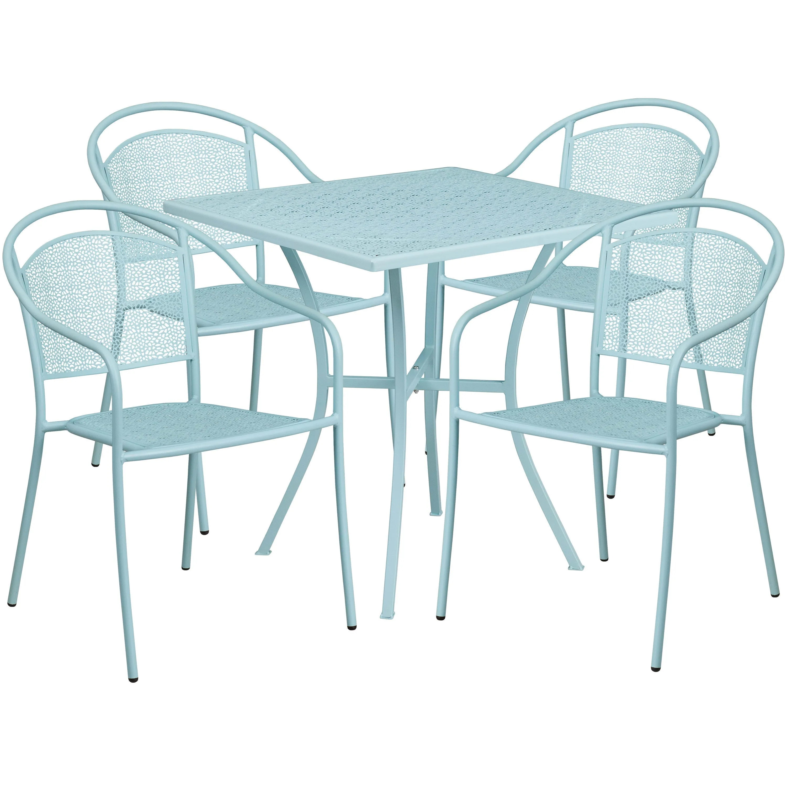 Oia Commercial Grade 28" Square Indoor-Outdoor Steel Patio Table Set with 4 Round Back Chairs