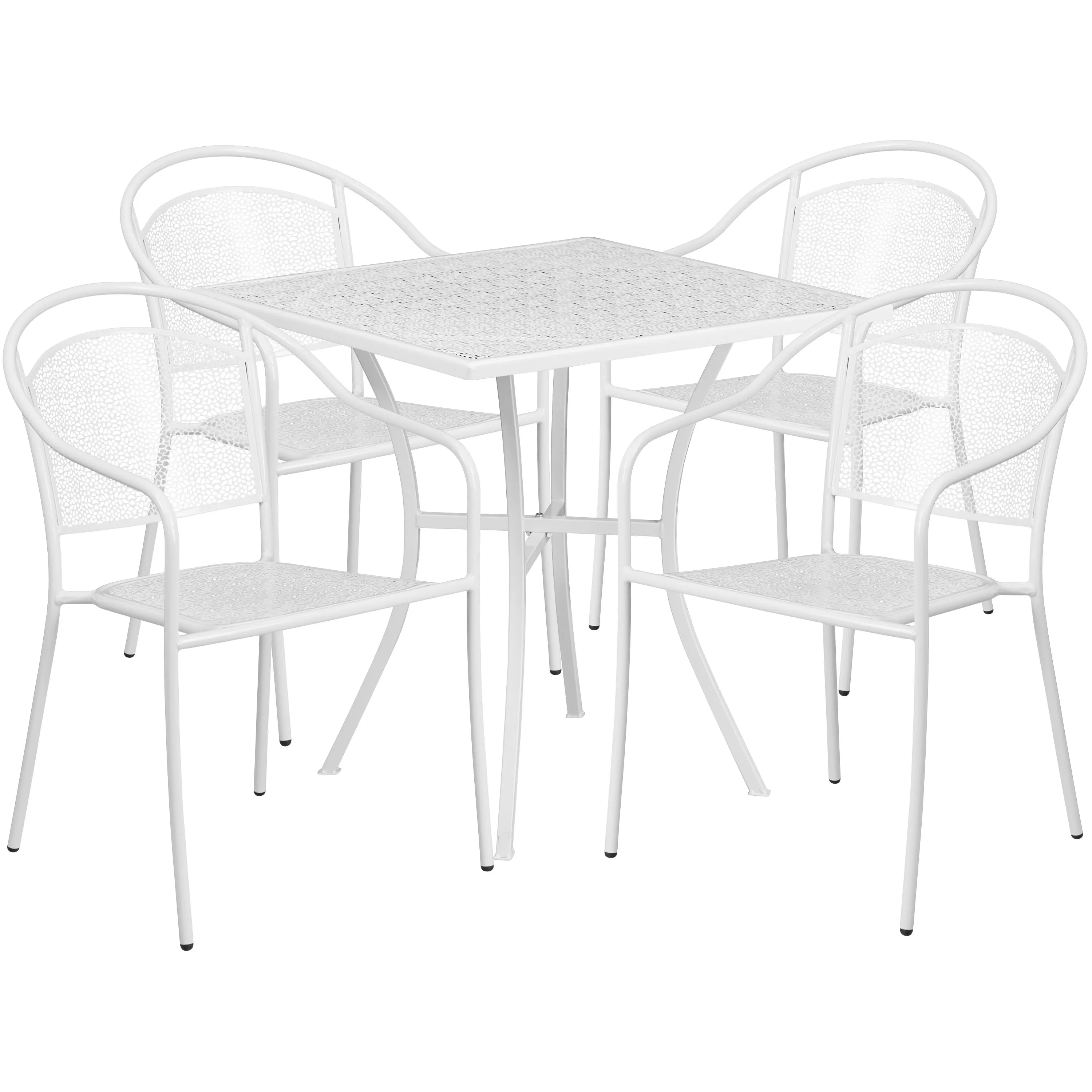 Oia Commercial Grade 28" Square Indoor-Outdoor Steel Patio Table Set with 4 Round Back Chairs