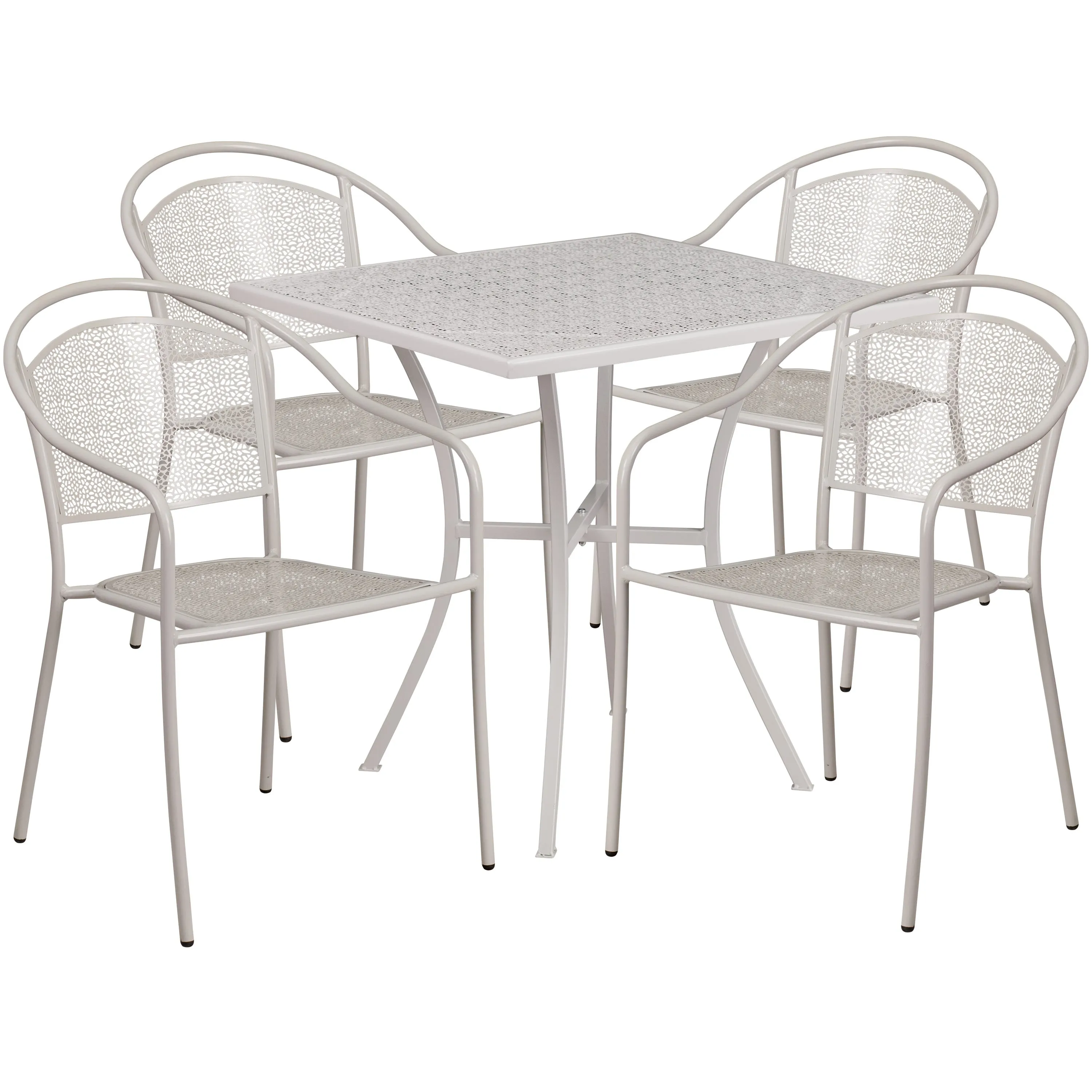 Oia Commercial Grade 28" Square Indoor-Outdoor Steel Patio Table Set with 4 Round Back Chairs