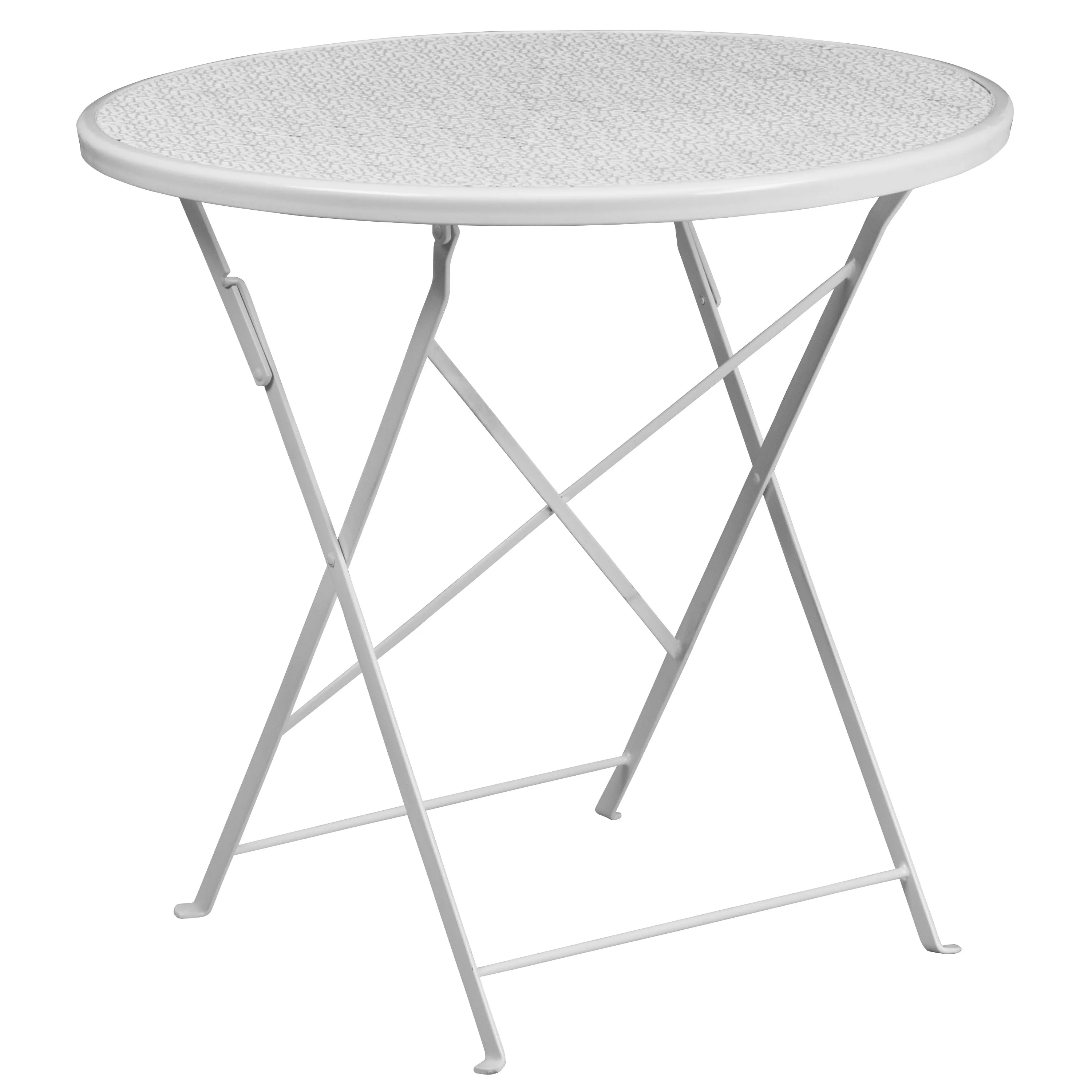 Oia Commercial Grade 30" Round Indoor-Outdoor Steel Folding Patio Table Set with 4 Round Back Chairs