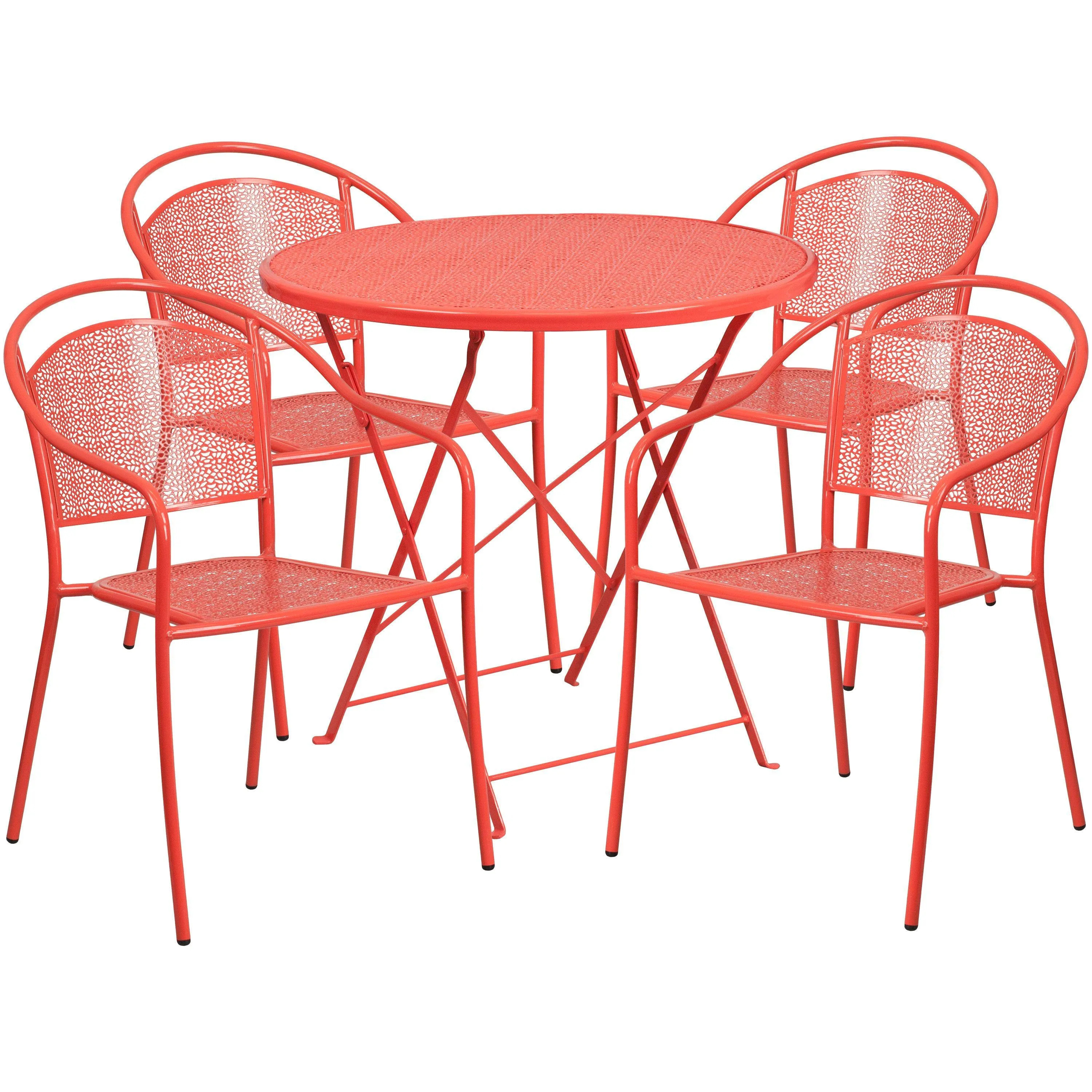 Oia Commercial Grade 30" Round Indoor-Outdoor Steel Folding Patio Table Set with 4 Round Back Chairs