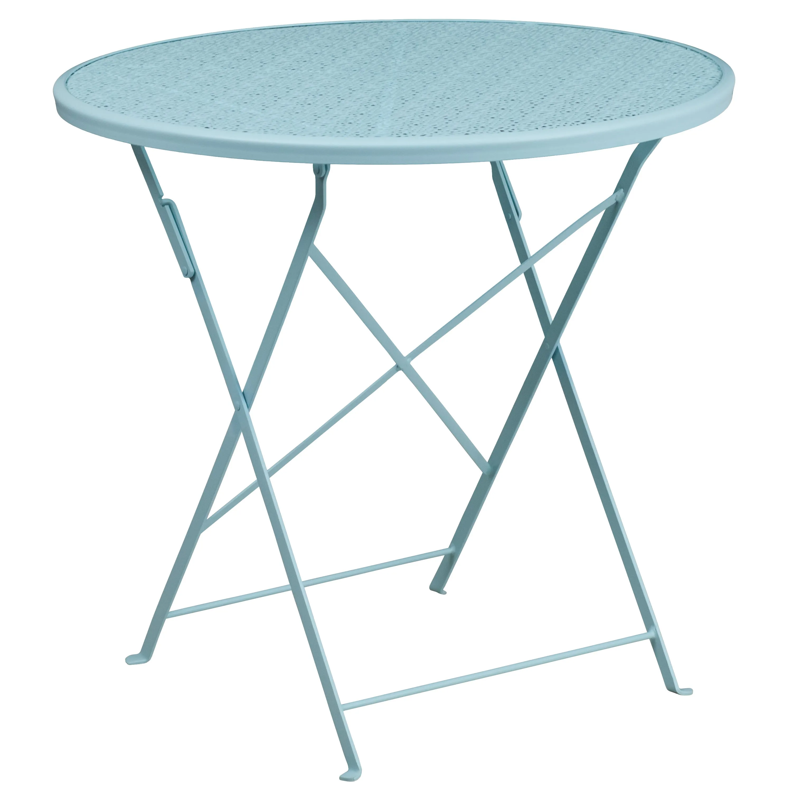 Oia Commercial Grade 30" Round Indoor-Outdoor Steel Folding Patio Table Set with 4 Round Back Chairs