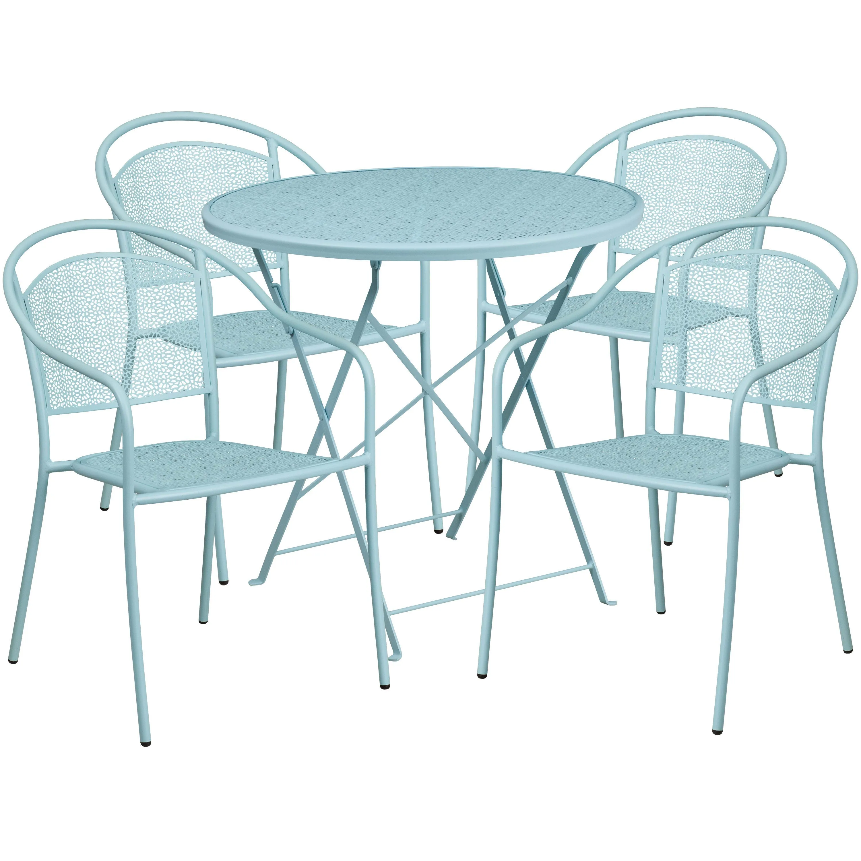 Oia Commercial Grade 30" Round Indoor-Outdoor Steel Folding Patio Table Set with 4 Round Back Chairs