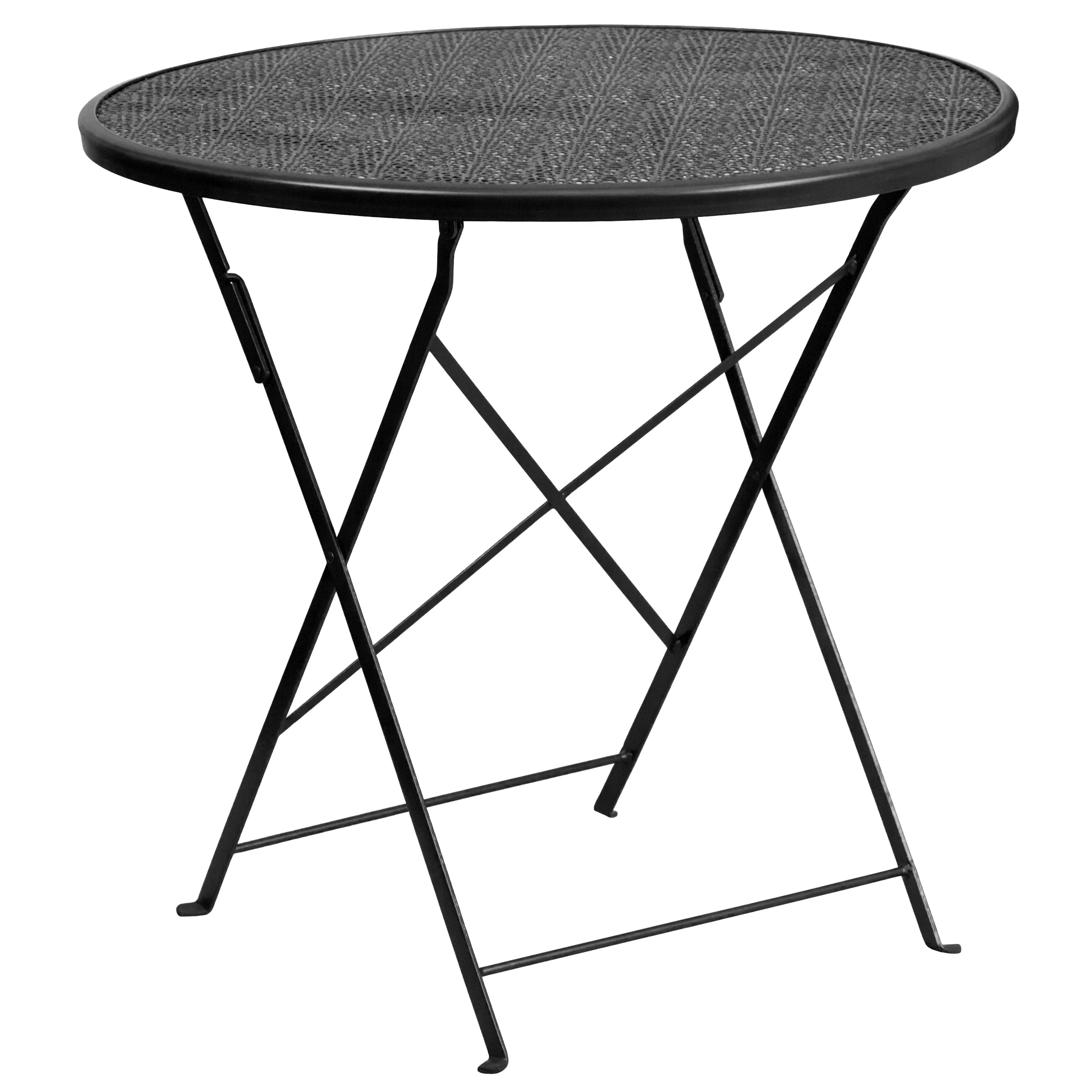 Oia Commercial Grade 30" Round Indoor-Outdoor Steel Folding Patio Table Set with 4 Round Back Chairs