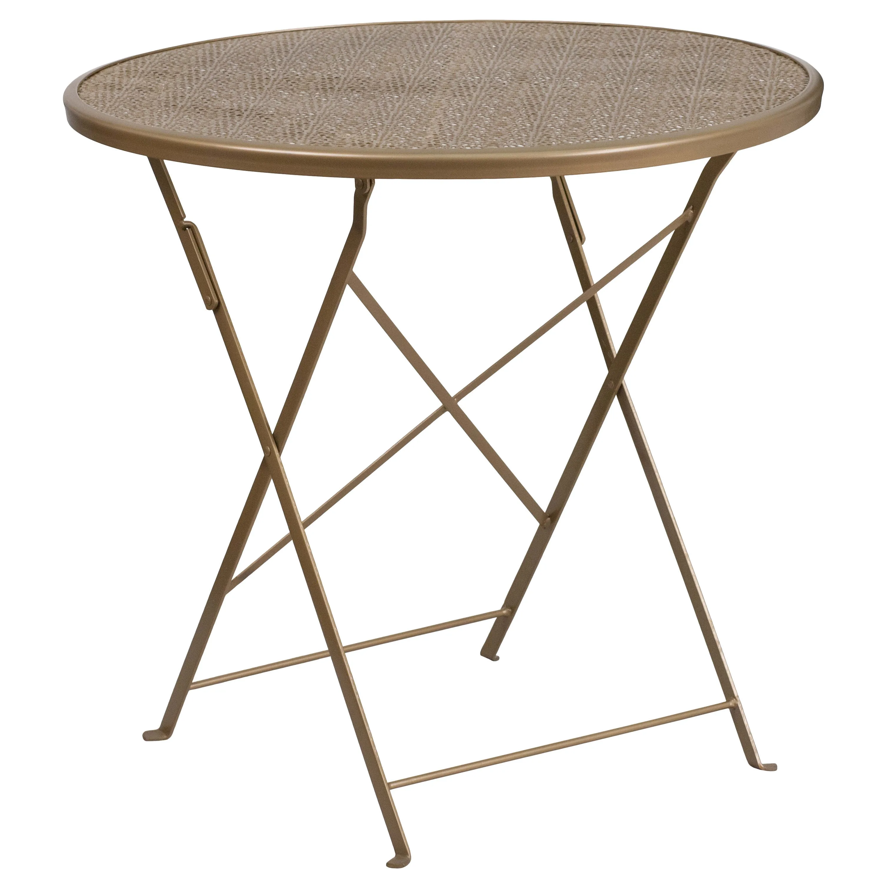 Oia Commercial Grade 30" Round Indoor-Outdoor Steel Folding Patio Table Set with 4 Round Back Chairs