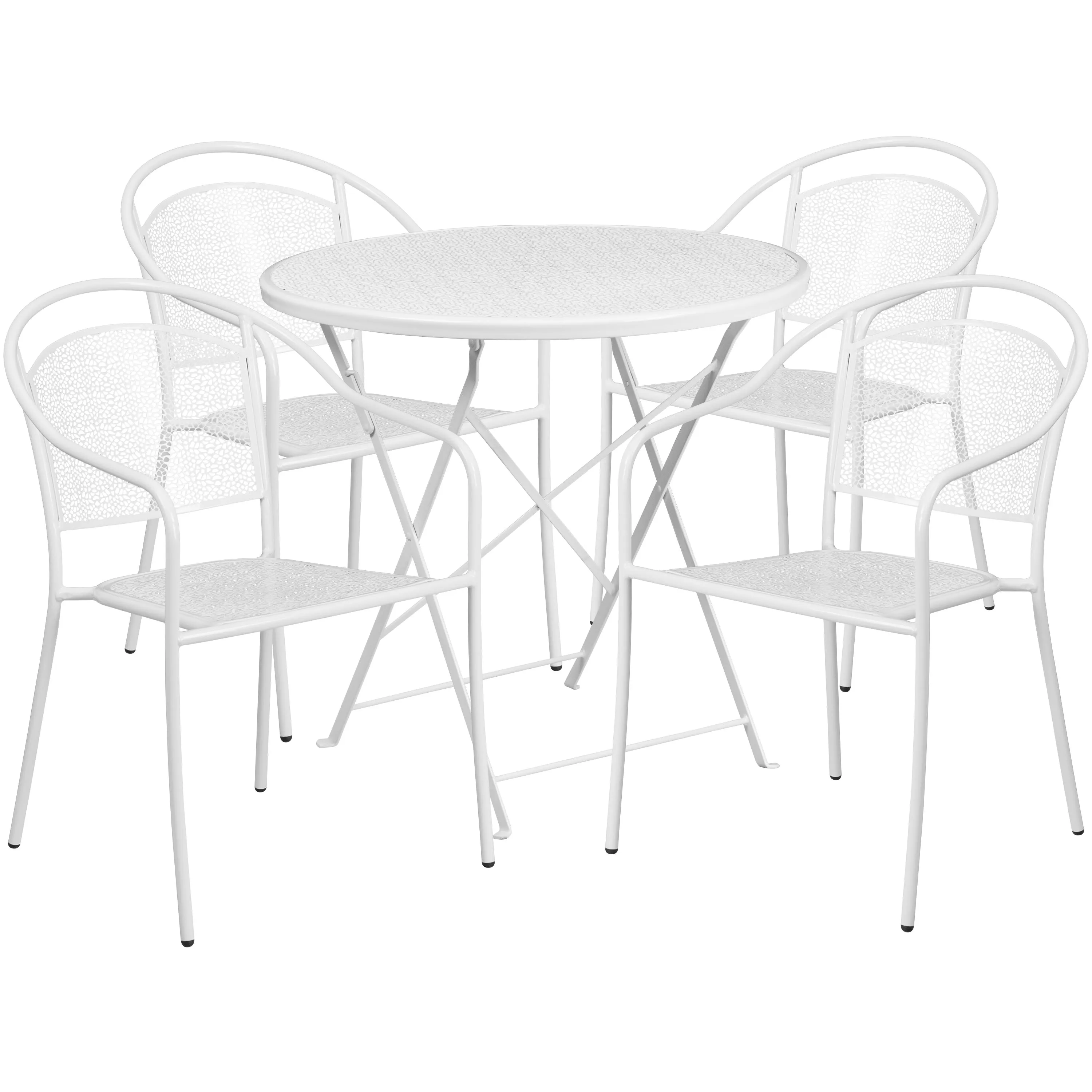Oia Commercial Grade 30" Round Indoor-Outdoor Steel Folding Patio Table Set with 4 Round Back Chairs