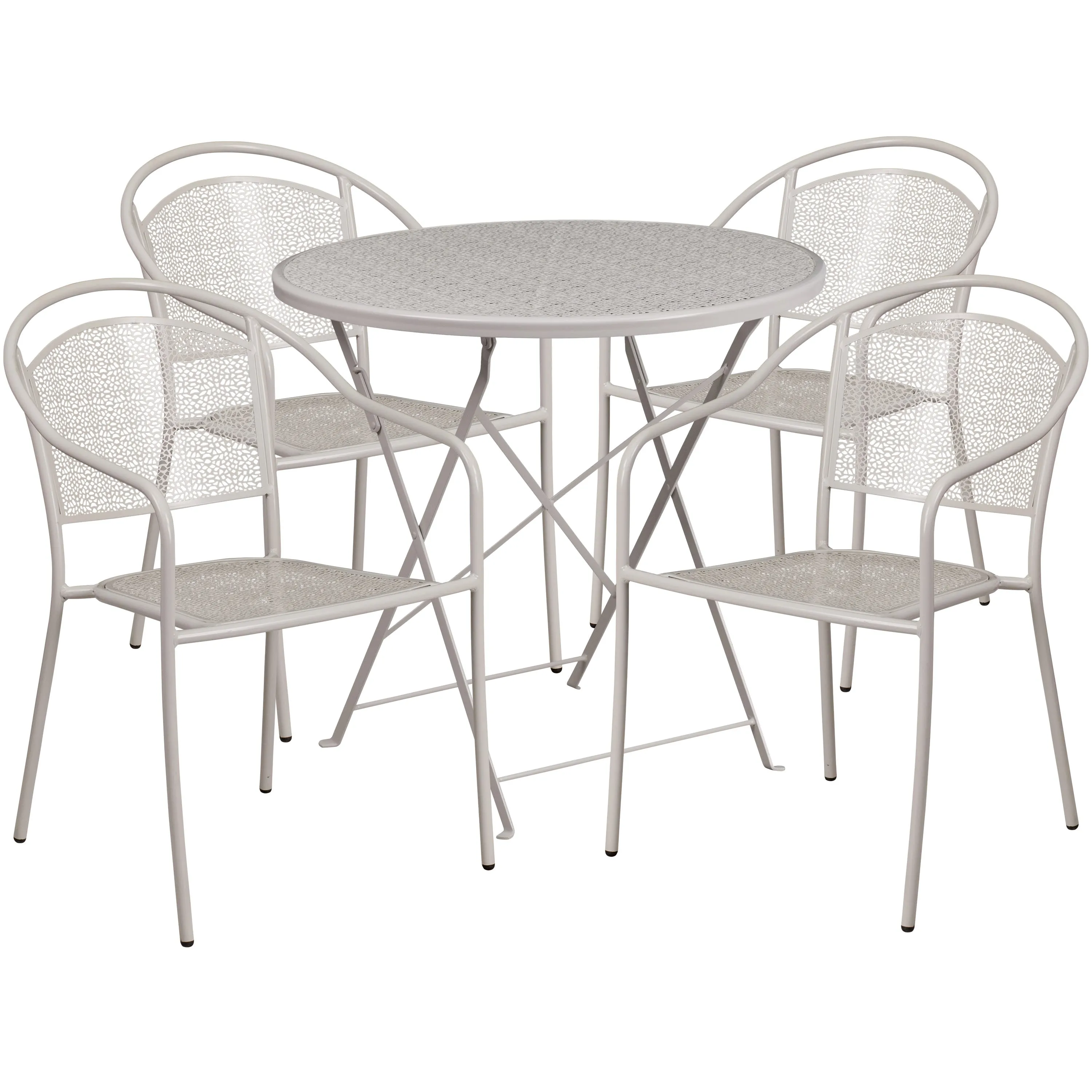 Oia Commercial Grade 30" Round Indoor-Outdoor Steel Folding Patio Table Set with 4 Round Back Chairs