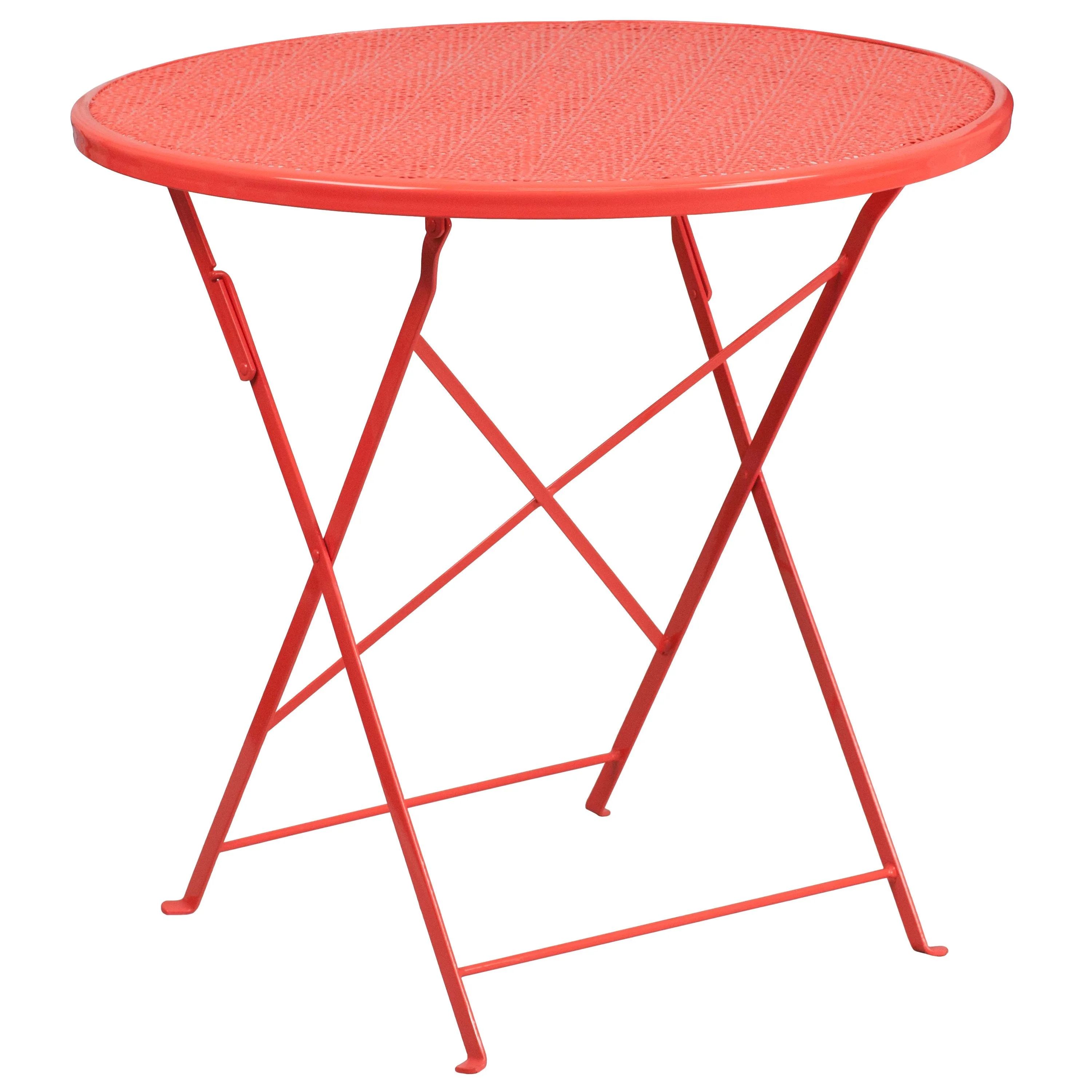Oia Commercial Grade 30" Round Indoor-Outdoor Steel Folding Patio Table Set with 4 Round Back Chairs