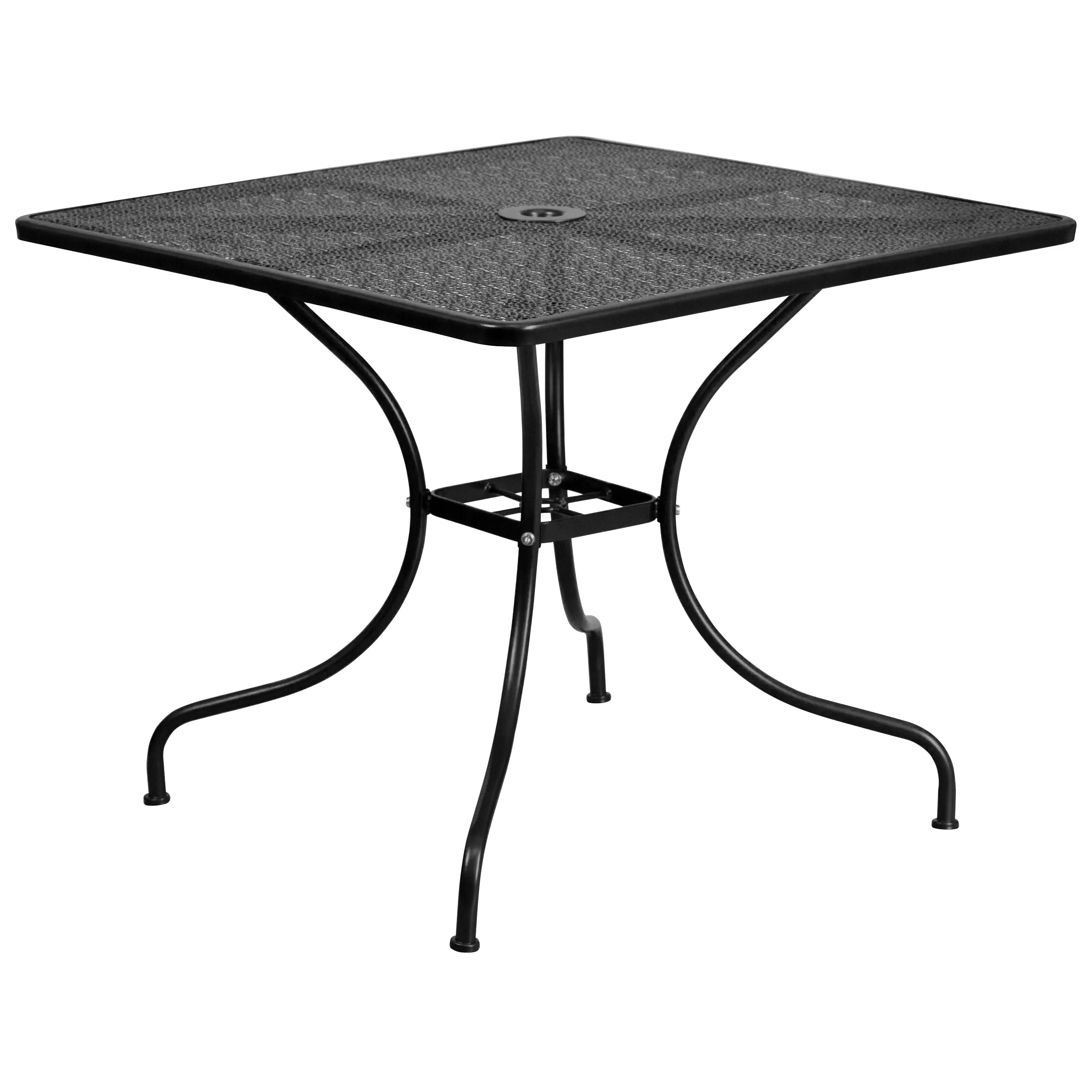 Oia Commercial Grade 35.5" Square Indoor-Outdoor Steel Patio Table Set with 2 Round Back Chairs