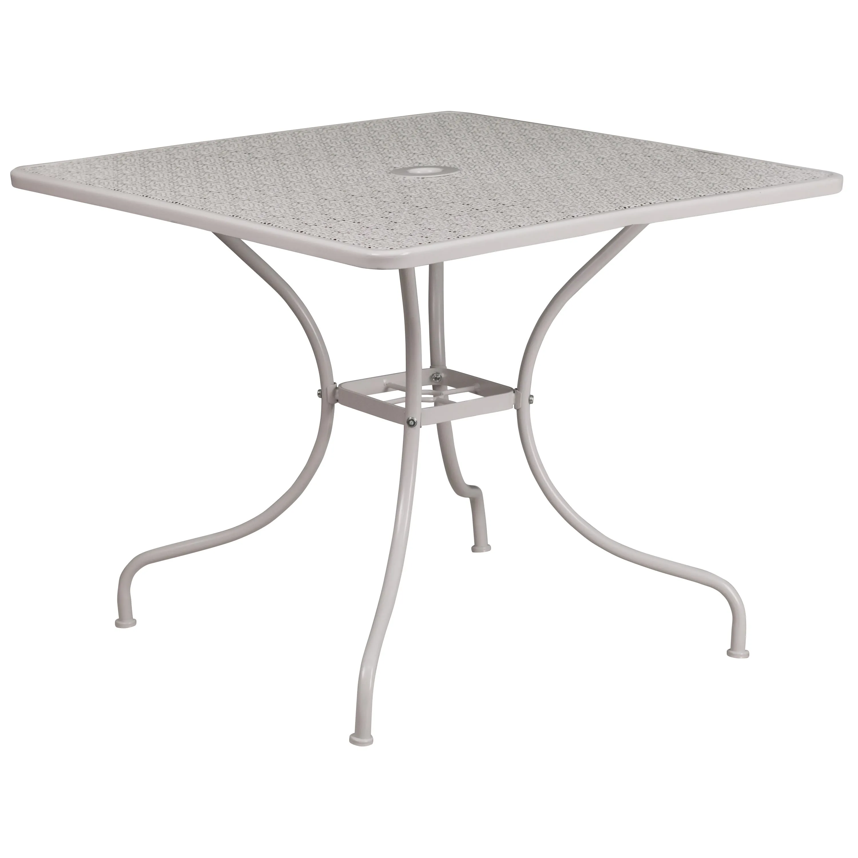 Oia Commercial Grade 35.5" Square Indoor-Outdoor Steel Patio Table Set with 2 Round Back Chairs
