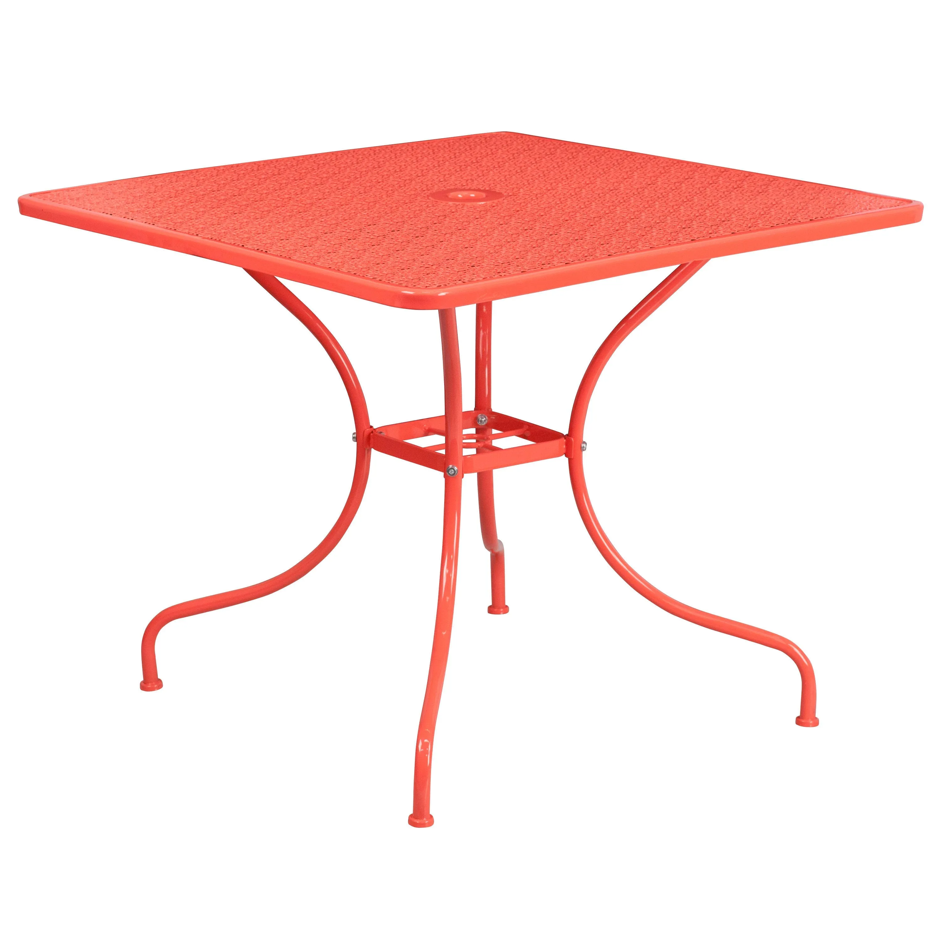 Oia Commercial Grade 35.5" Square Indoor-Outdoor Steel Patio Table Set with 2 Round Back Chairs