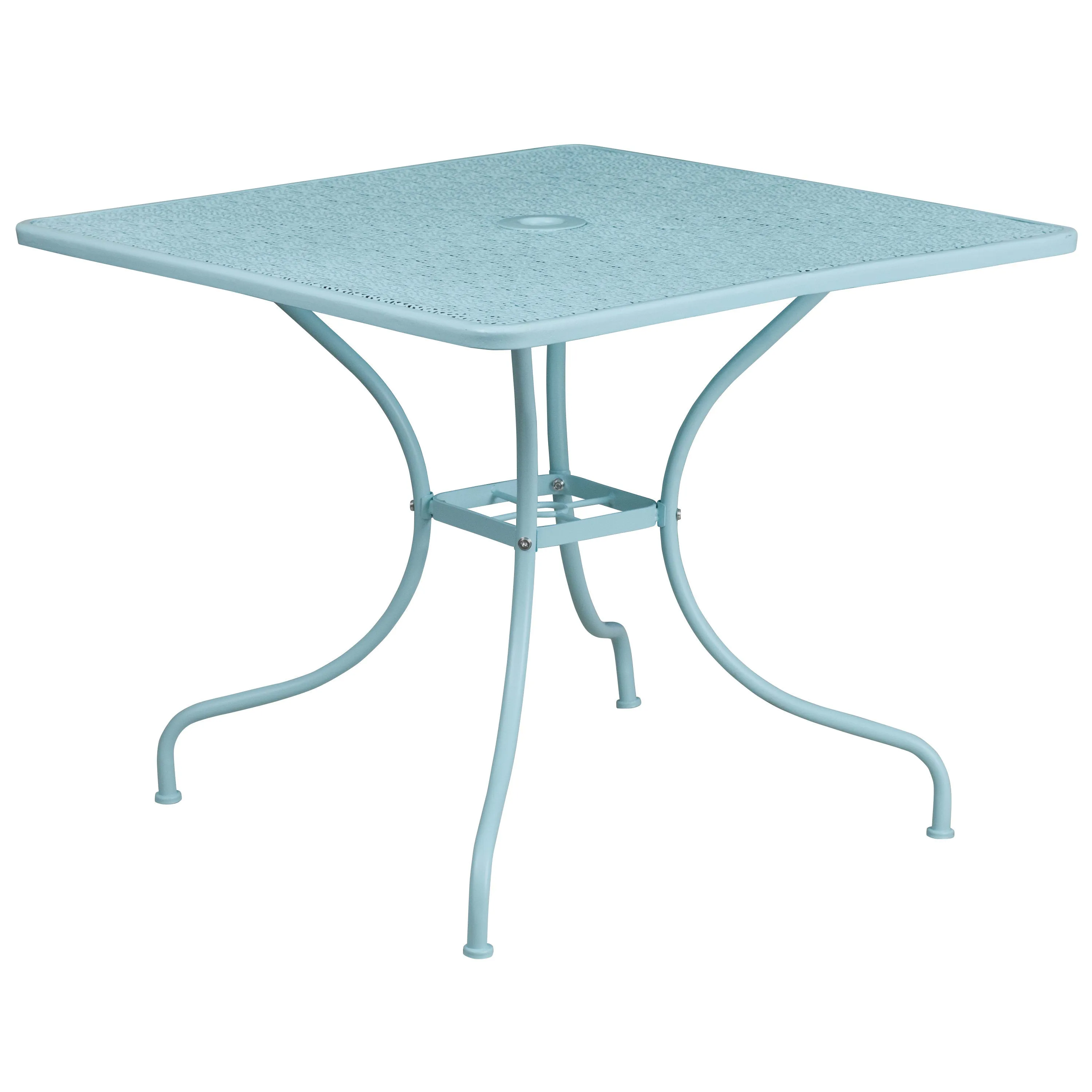 Oia Commercial Grade 35.5" Square Indoor-Outdoor Steel Patio Table Set with 2 Round Back Chairs