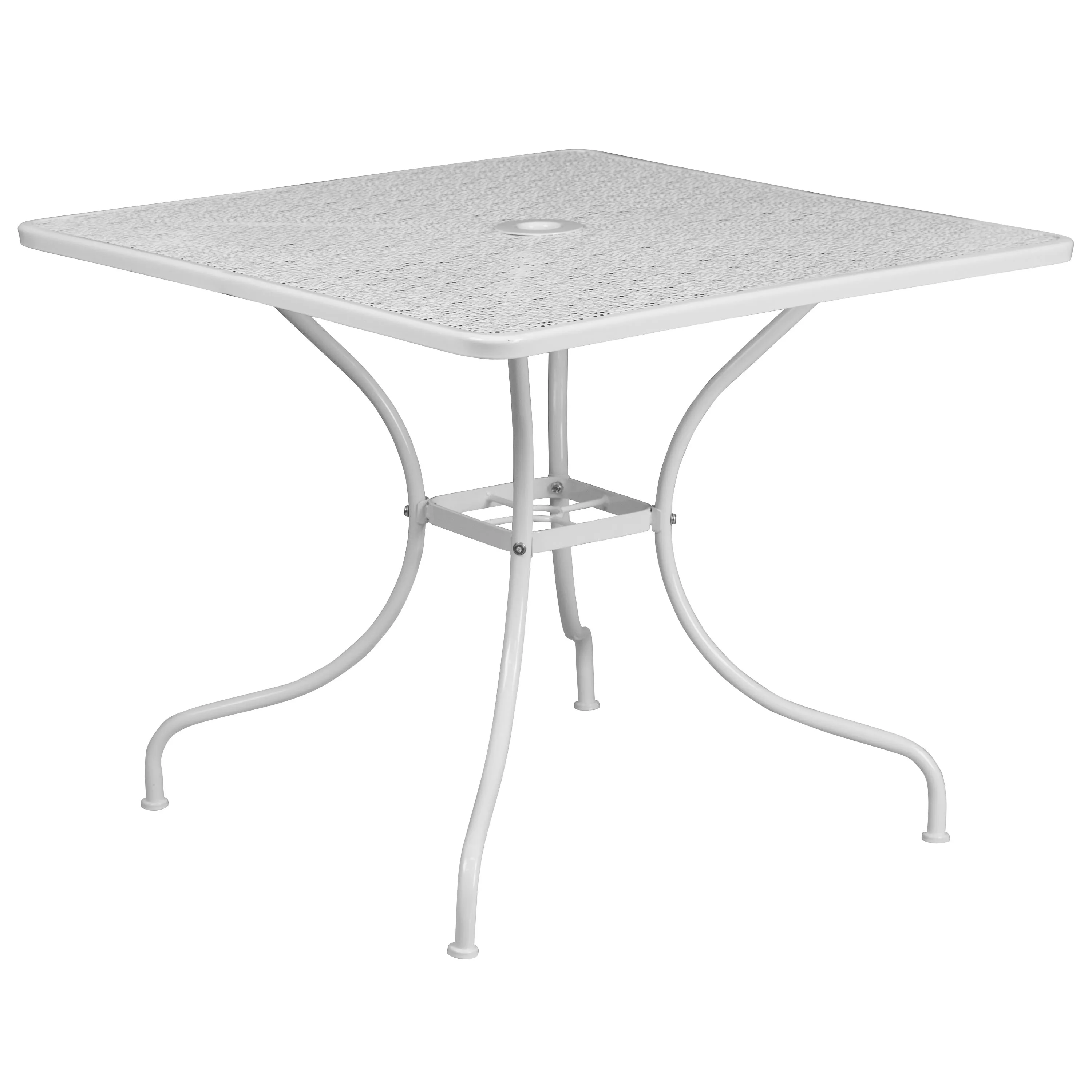 Oia Commercial Grade 35.5" Square Indoor-Outdoor Steel Patio Table Set with 2 Round Back Chairs