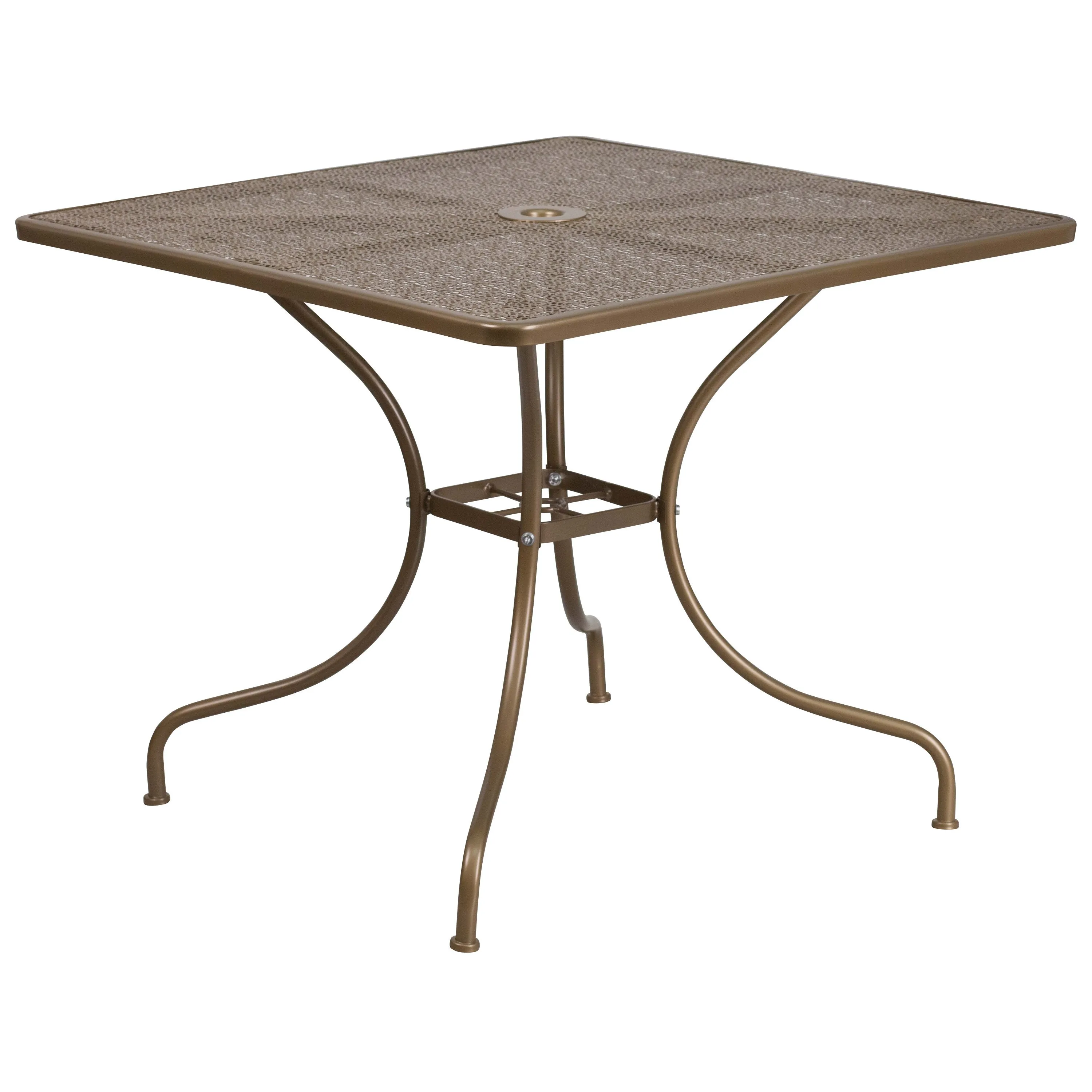 Oia Commercial Grade 35.5" Square Indoor-Outdoor Steel Patio Table Set with 2 Round Back Chairs