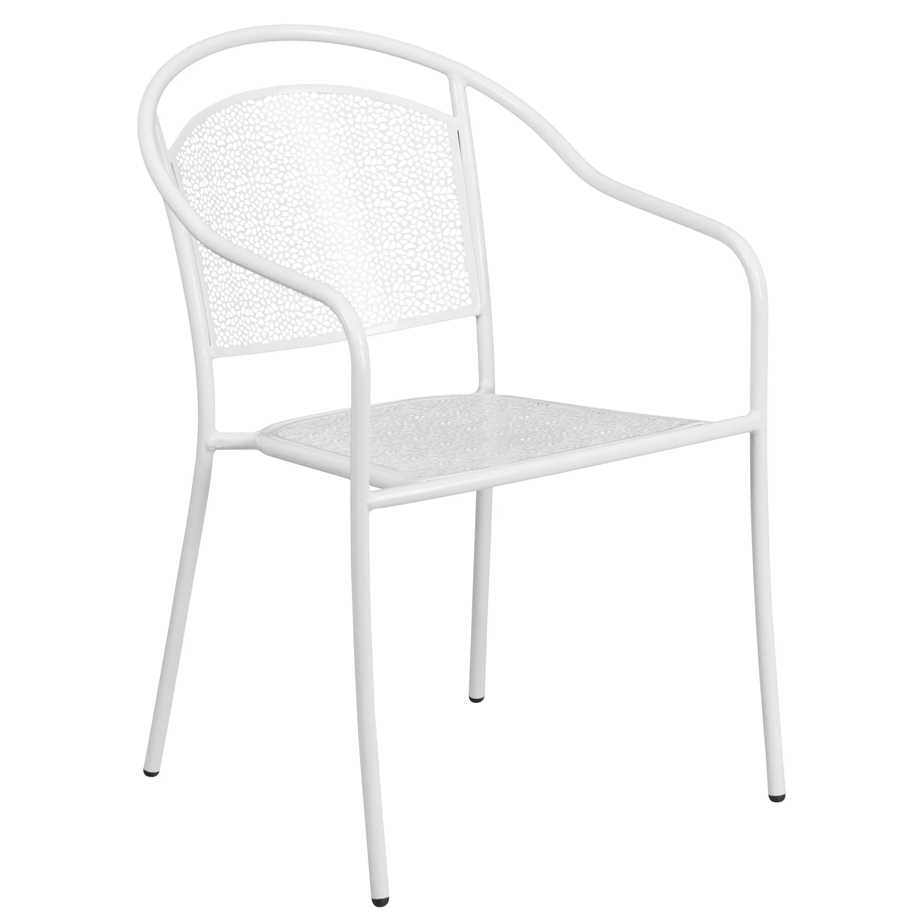Oia Commercial Grade 35.5" Square Indoor-Outdoor Steel Patio Table Set with 2 Round Back Chairs