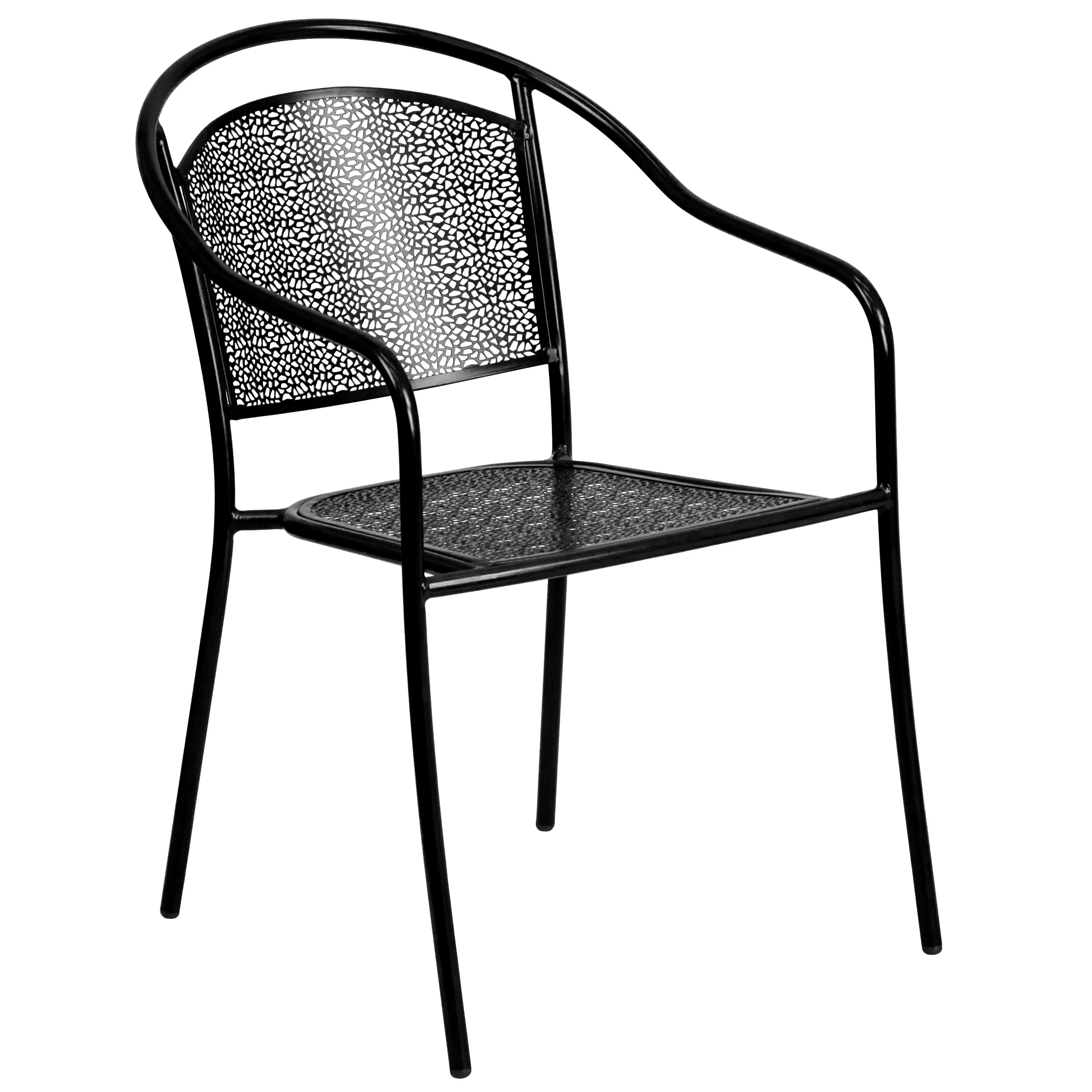 Oia Commercial Grade 35.5" Square Indoor-Outdoor Steel Patio Table Set with 2 Round Back Chairs