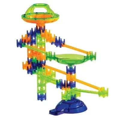 Open Box - MindWare Q-BA-MAZE Super Race Set 68pc Marble Run Competitive Racing Turbo