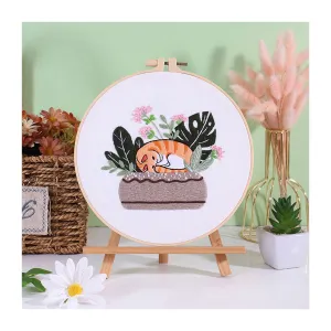Poppy Crafts Embroidery Kit #66 - Ginger Cat & Beautiful Flowers