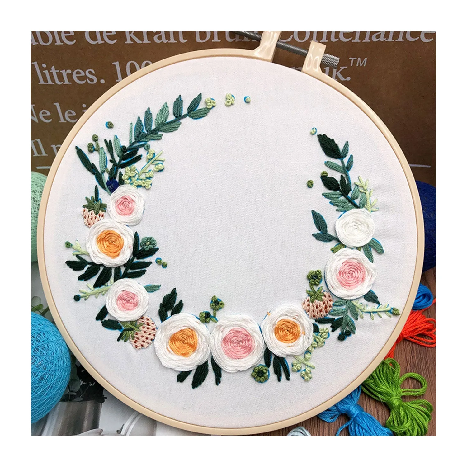 Poppy Crafts Embroidery Kit #72 - White Flower Wreath