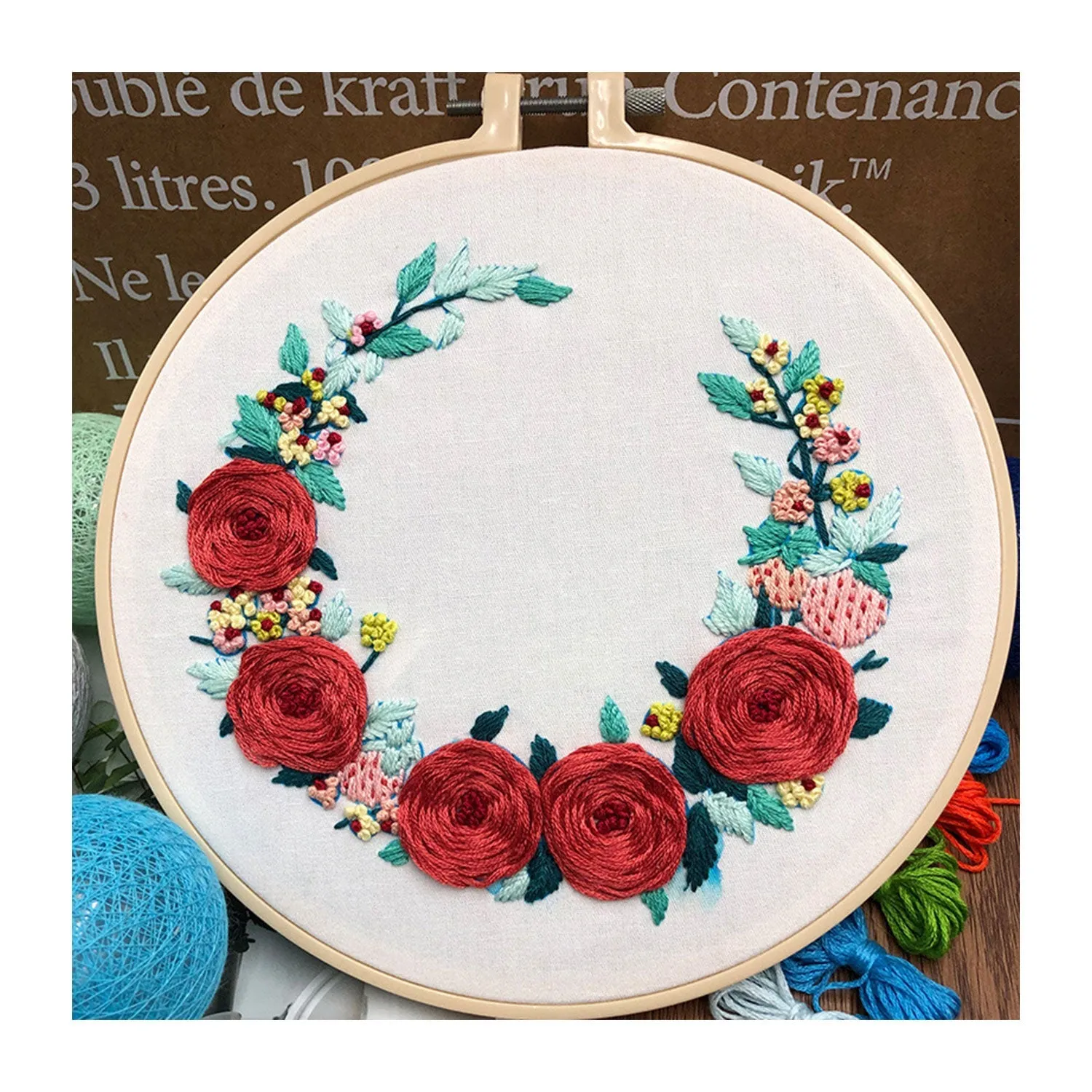 Poppy Crafts Embroidery Kit #74 - Red Flower Wreath