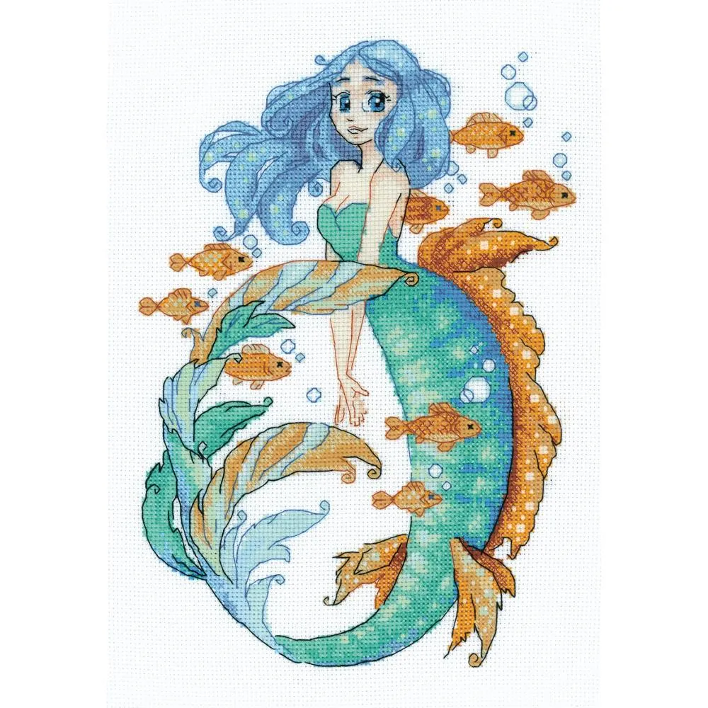 RIOLIS Counted Cross Stitch Kit 8.25"x 11.75" - Little Mermaid Aquamarine (14 Count)*
