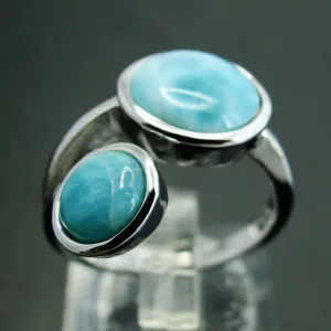 Round Natural Larimar Ring - 925 Sterling Silver