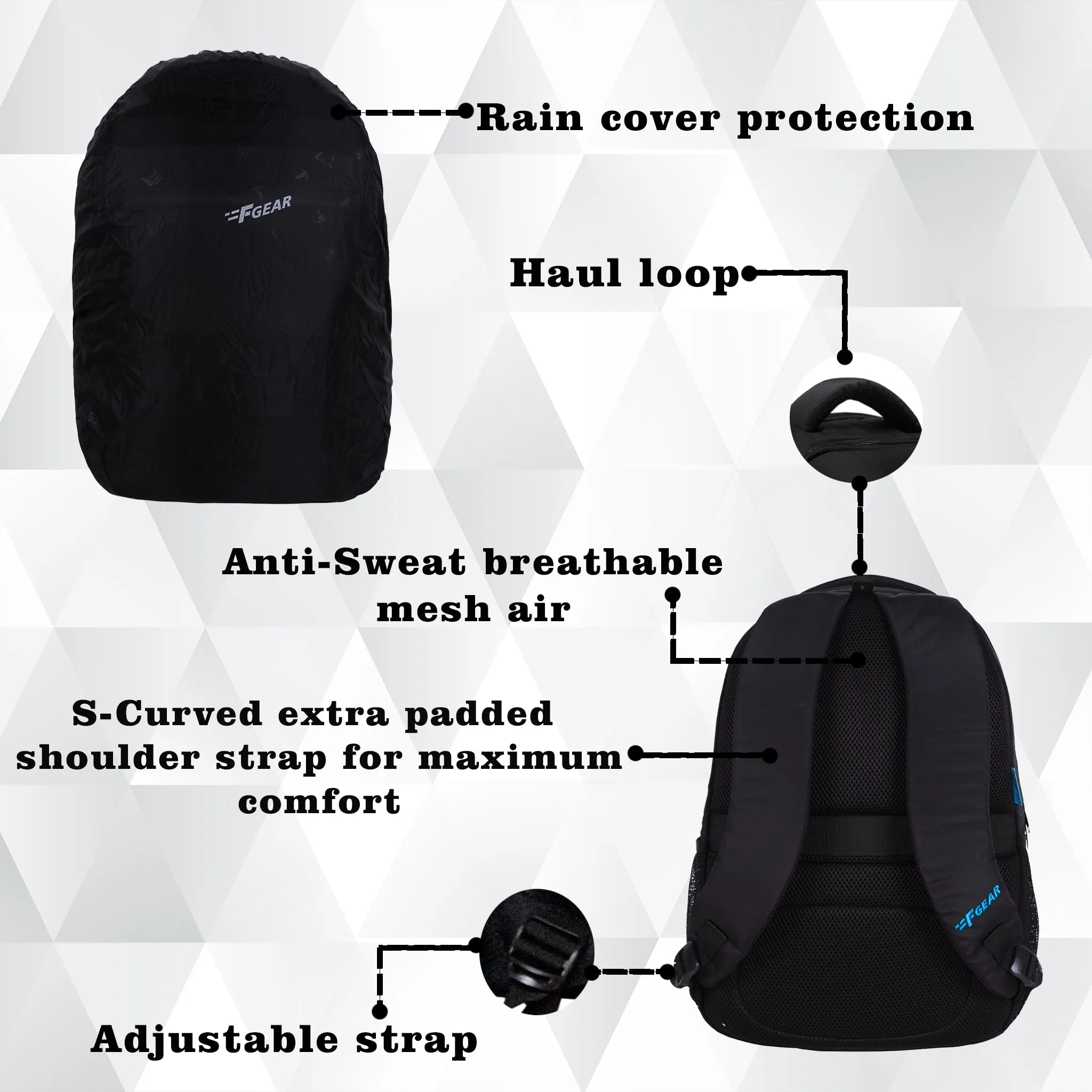 Santiago 23L Black Laptop Backpack with raincover