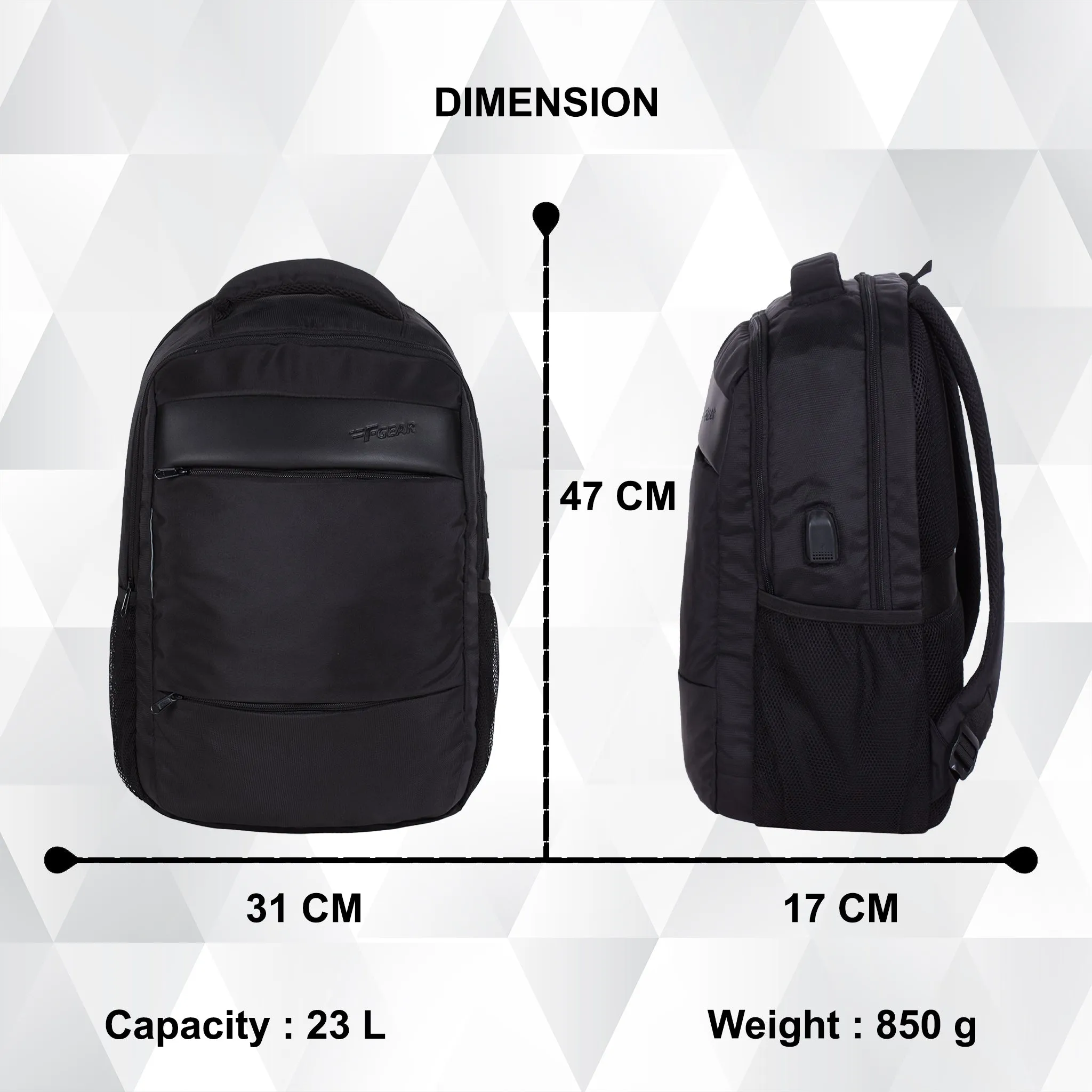Santiago 23L Black Laptop Backpack with raincover