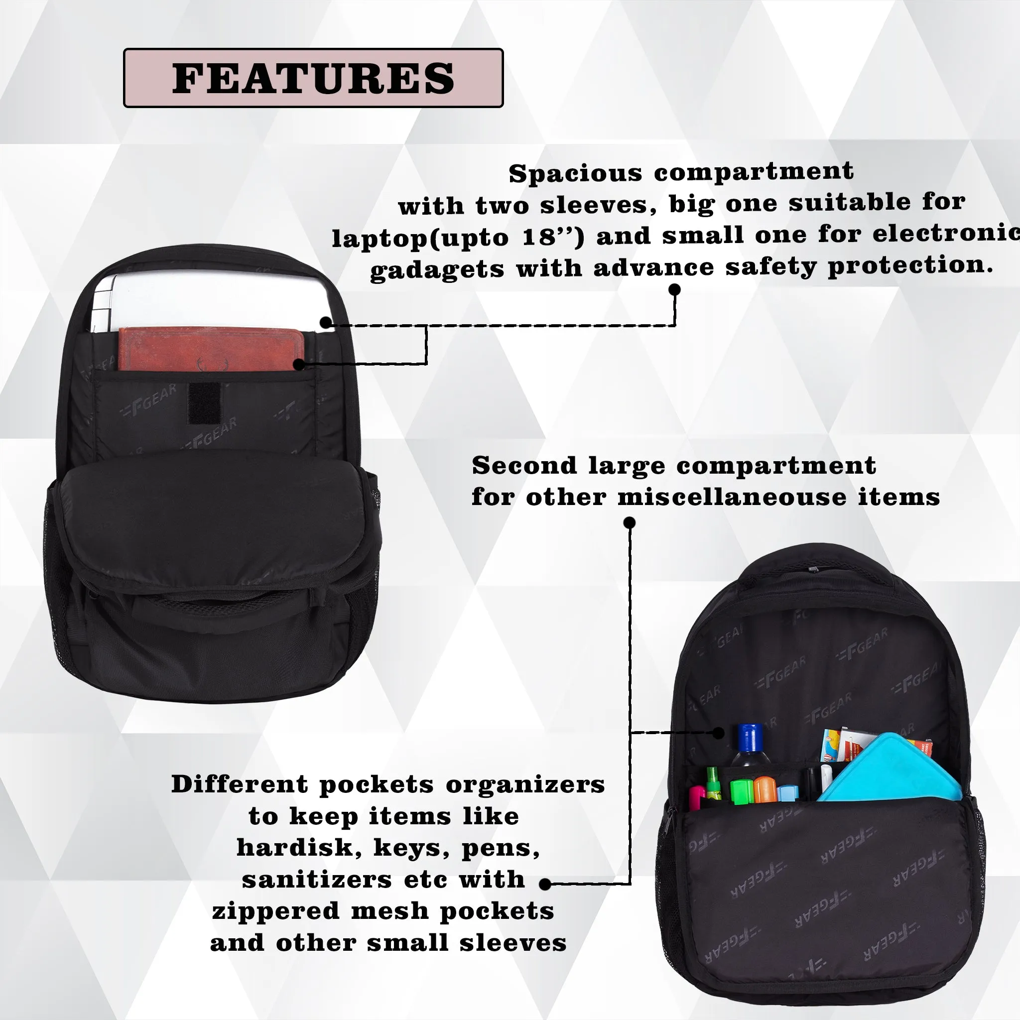 Santiago 23L Black Laptop Backpack with raincover