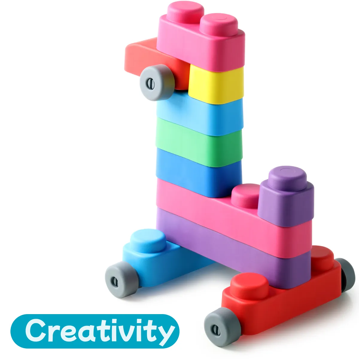 Sensory Soft Building Blocks - 15pcs   12 Wheels for Toddlers 2-5 Years - Early Learning, Bath Play, Stacking & Teething Montessori Toys