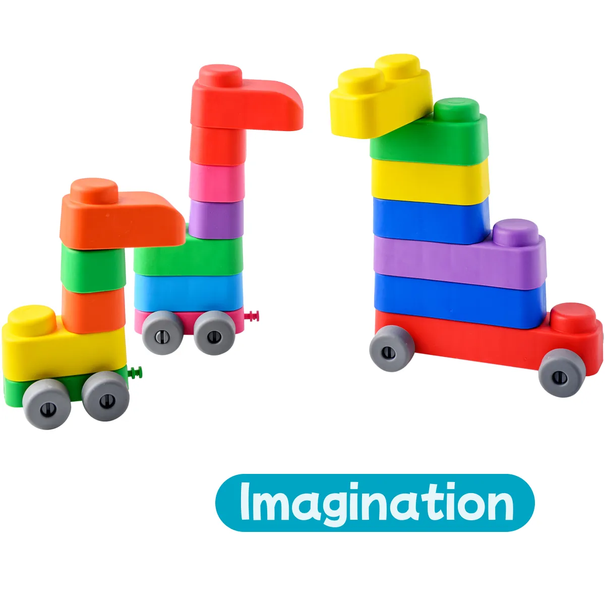 Sensory Soft Building Blocks - 15pcs   12 Wheels for Toddlers 2-5 Years - Early Learning, Bath Play, Stacking & Teething Montessori Toys