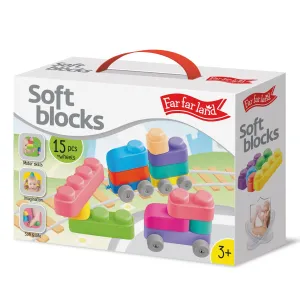 Sensory Soft Building Blocks - 15pcs   12 Wheels for Toddlers 2-5 Years - Early Learning, Bath Play, Stacking & Teething Montessori Toys
