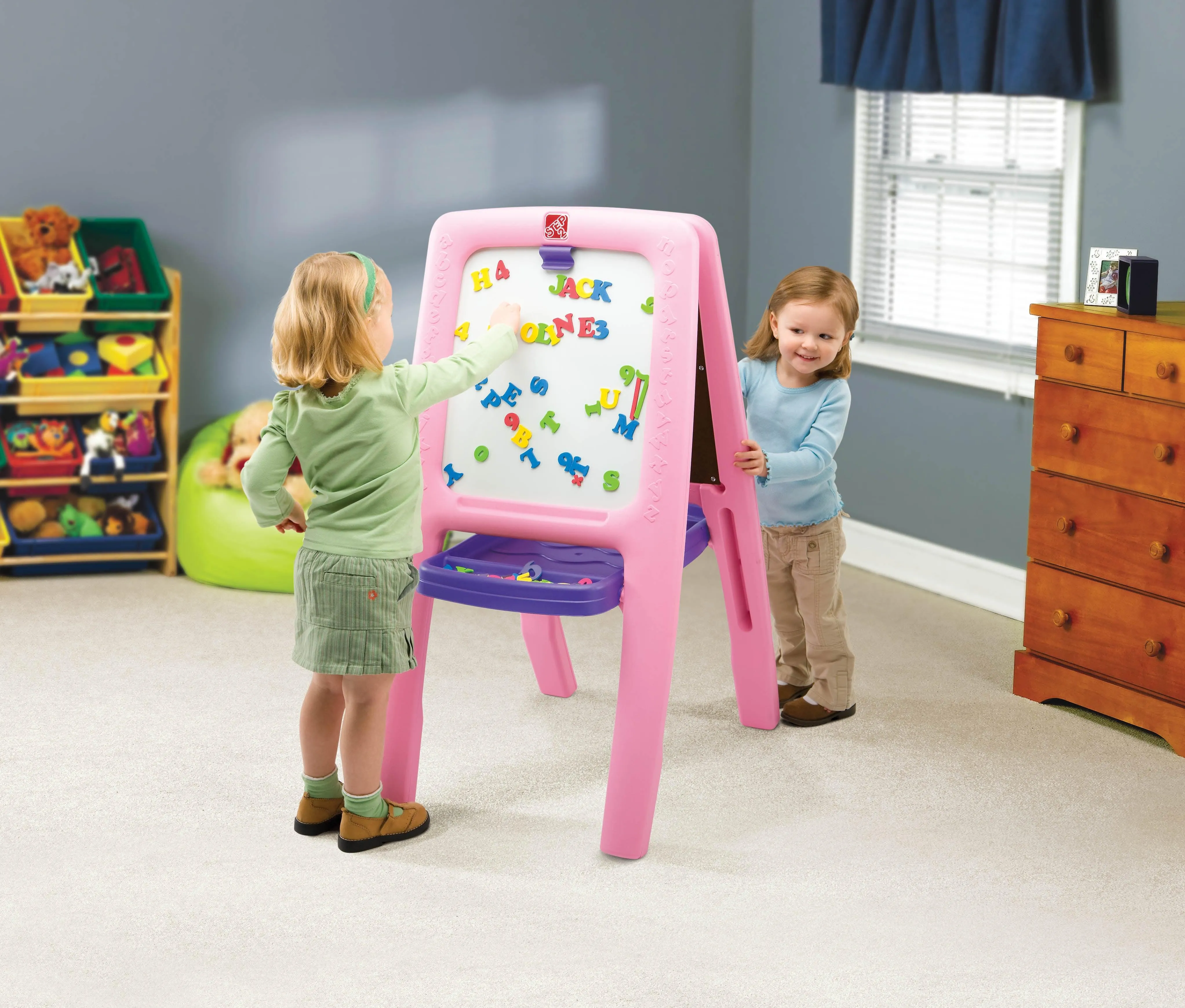 Step2 Easel for Two Double-Sided Art Easel with Magnetic Letters & Numbers Accessory Set for Kids, Pink