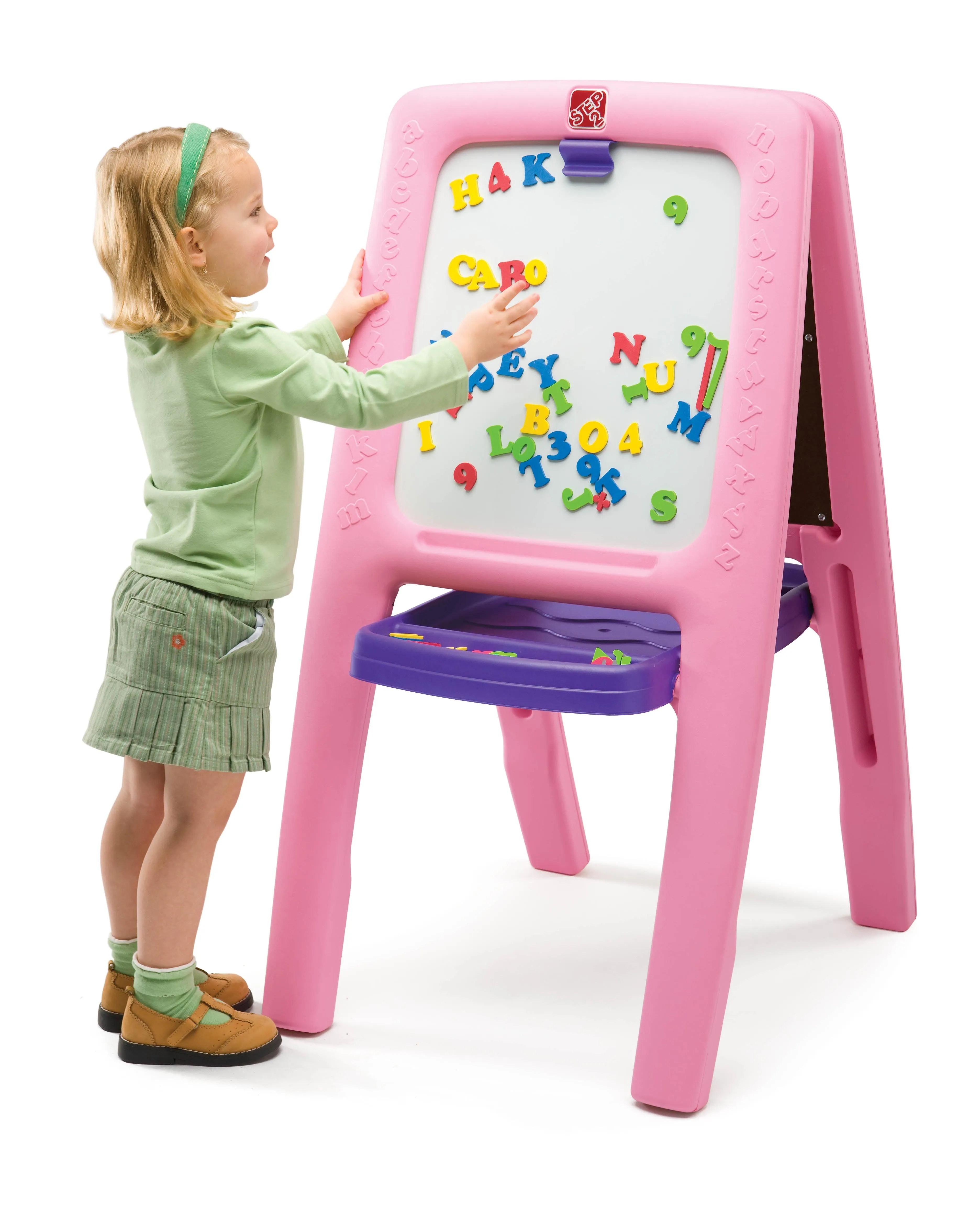 Step2 Easel for Two Double-Sided Art Easel with Magnetic Letters & Numbers Accessory Set for Kids, Pink