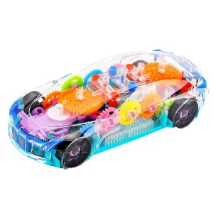 ToyMagic Transparent Mechanical Toy Car|360° Auto Rotating Sensor Car|Gear Machine Vehicle with Multicolor LED Light & Music|Battery Operated|Birthday & Return Gift for Boys & Girls 3 |Made in India