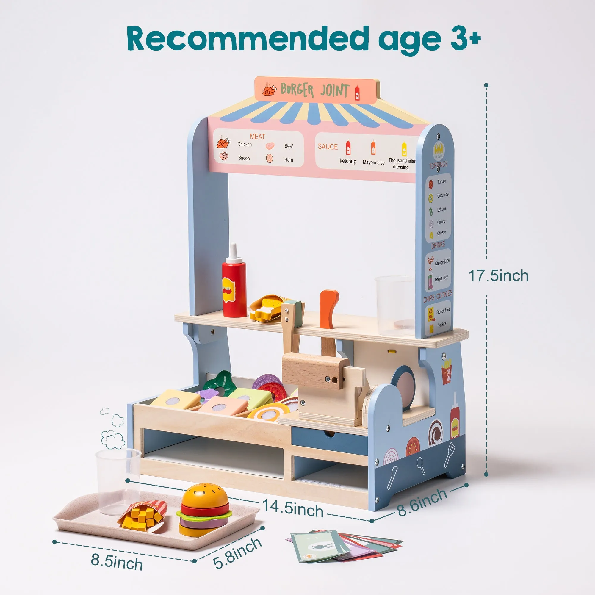 Wooden Slice & Stack Sandwich Counter with Deli Slicer,Kitchen Food Set For Toddlers And Kids Ages 3 